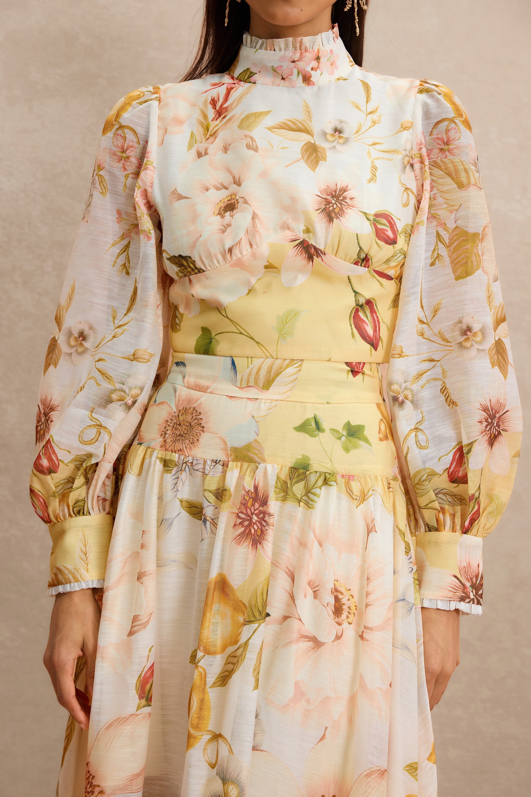 Organza Floral Top & Midi Skirt Set