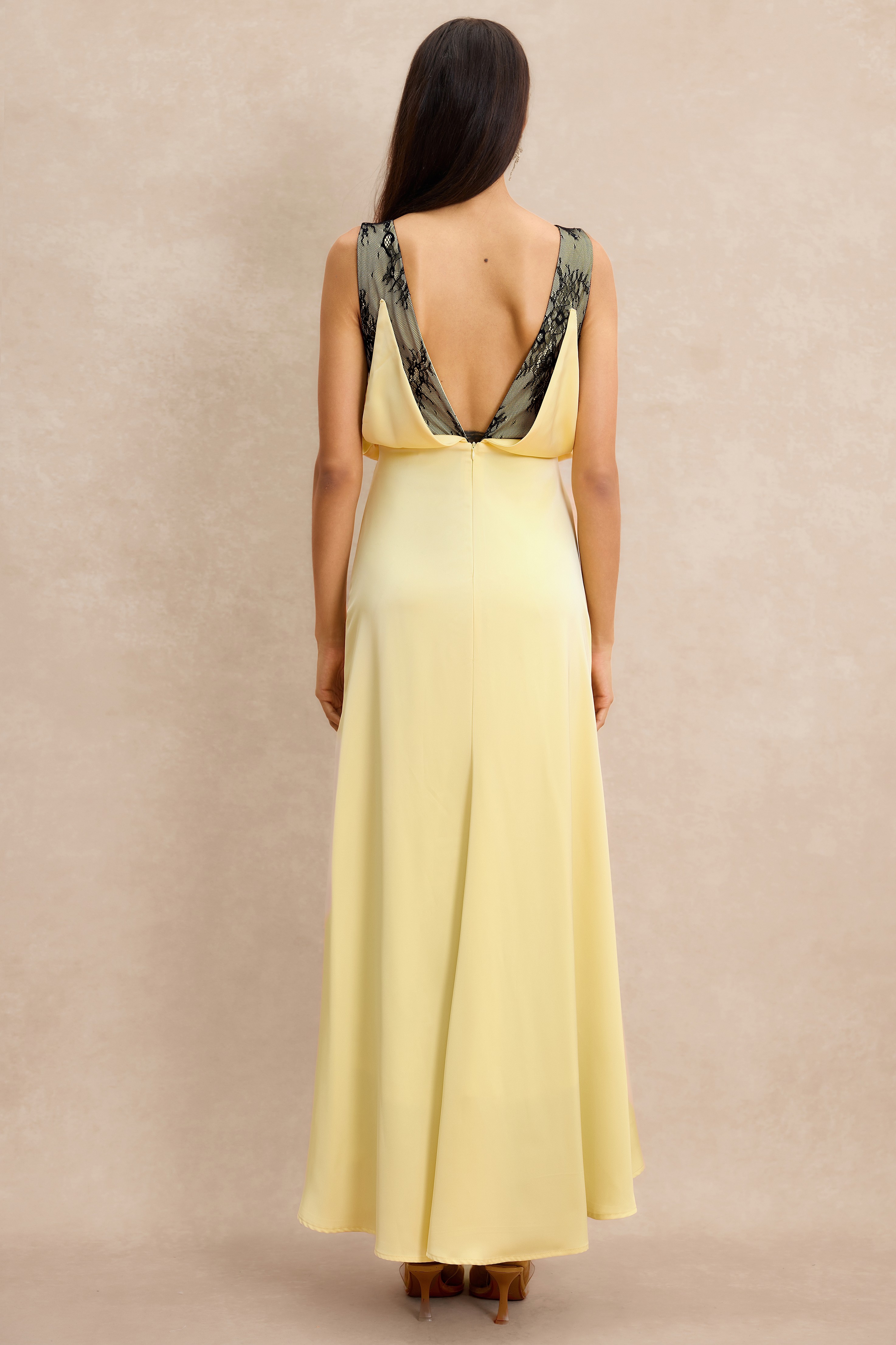 Contrast Color Lace 3D Flower Maxi Dress