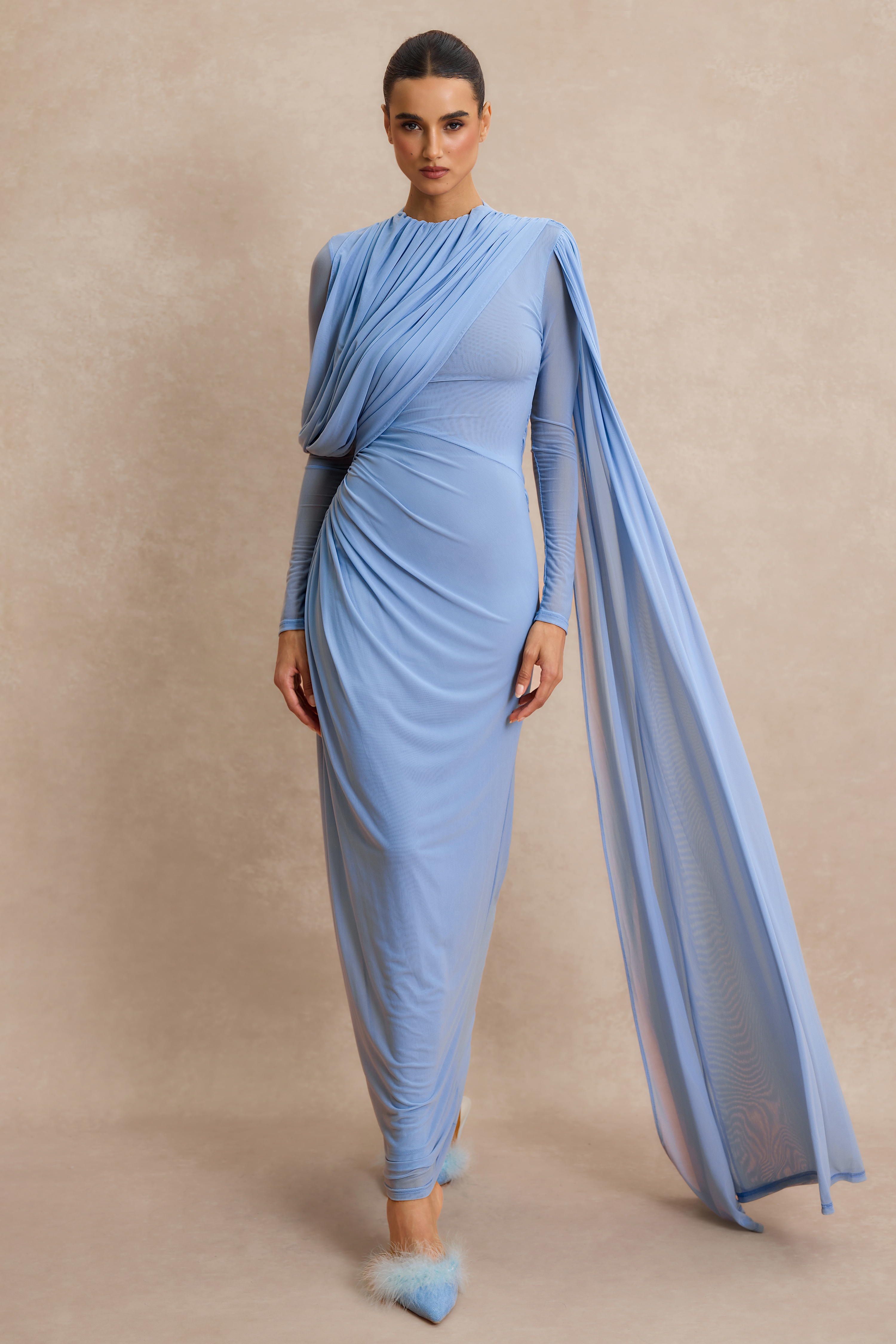 Solid Gathering Bodycon Maxi Dress