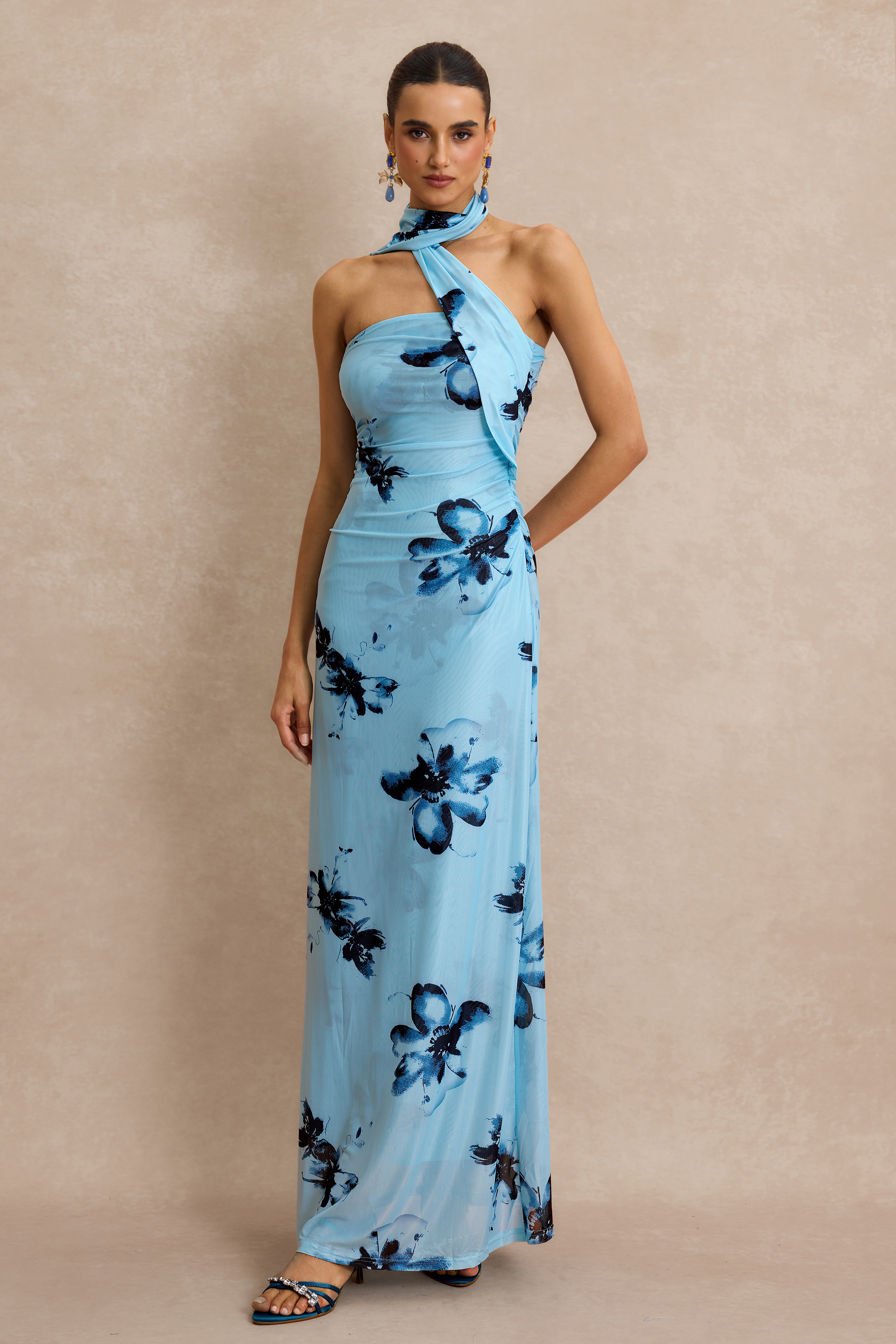 Floral Gathering Sleeveless Midi Dress