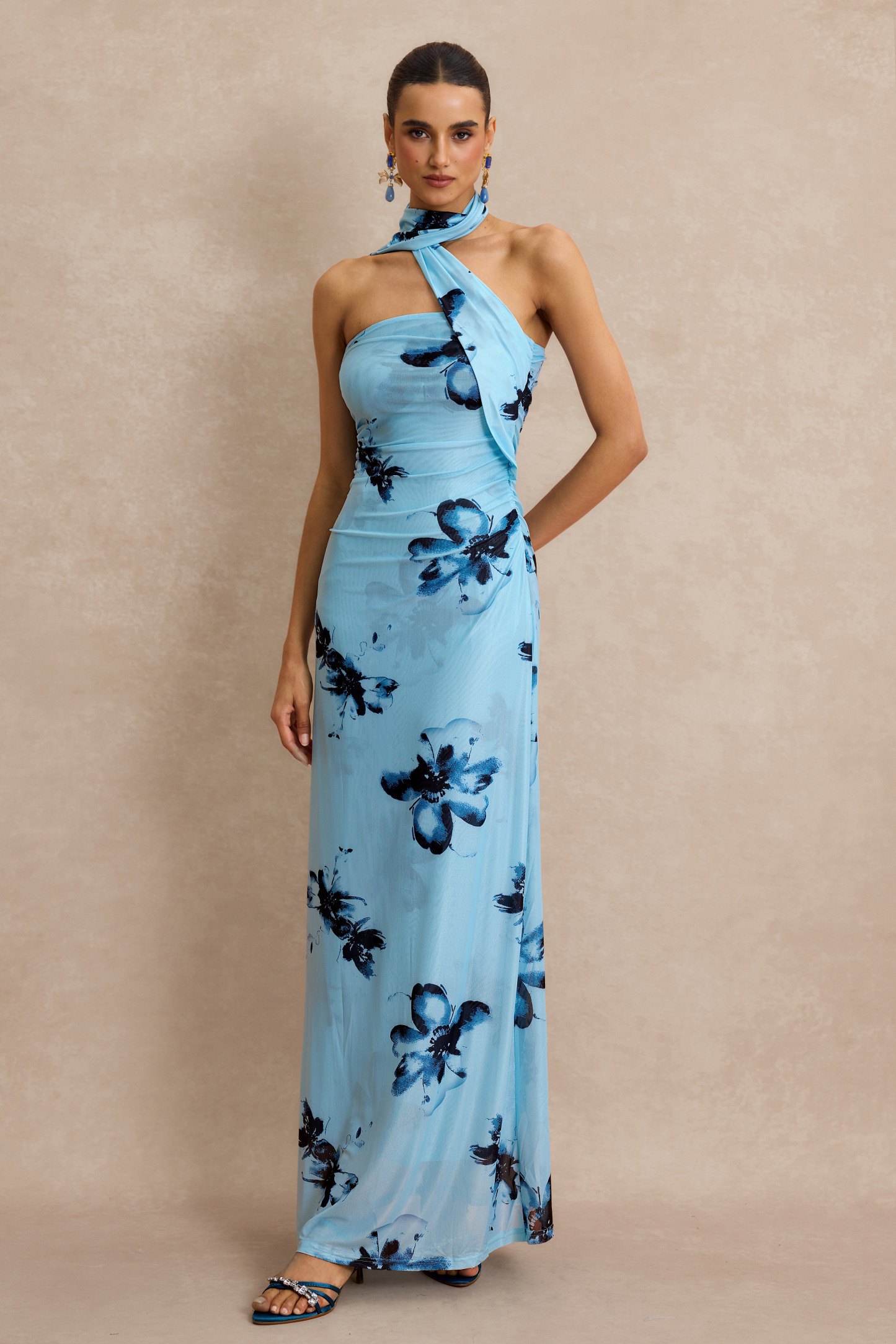 Floral Gathering Sleeveless Midi Dress
