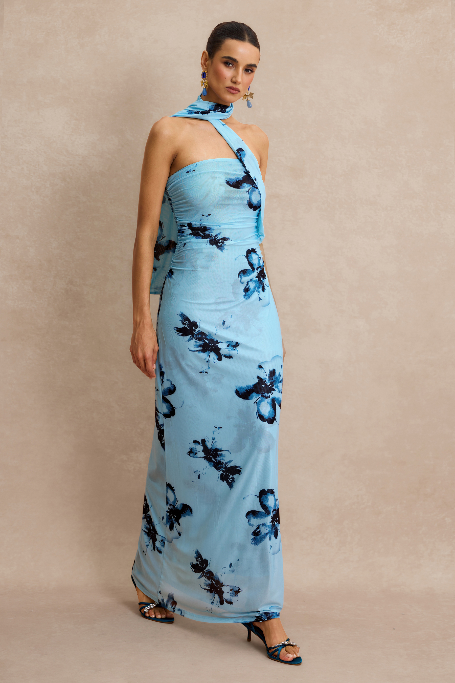 Floral Gathering Sleeveless Midi Dress