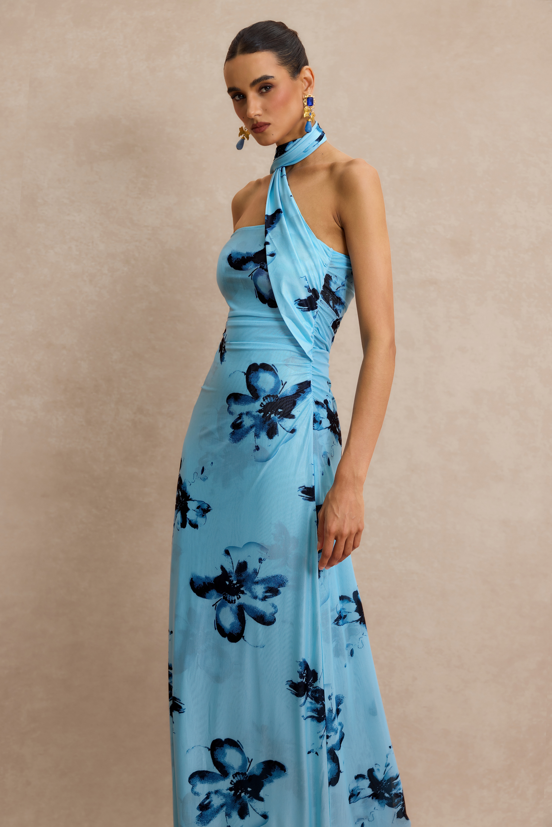 Floral Gathering Sleeveless Midi Dress