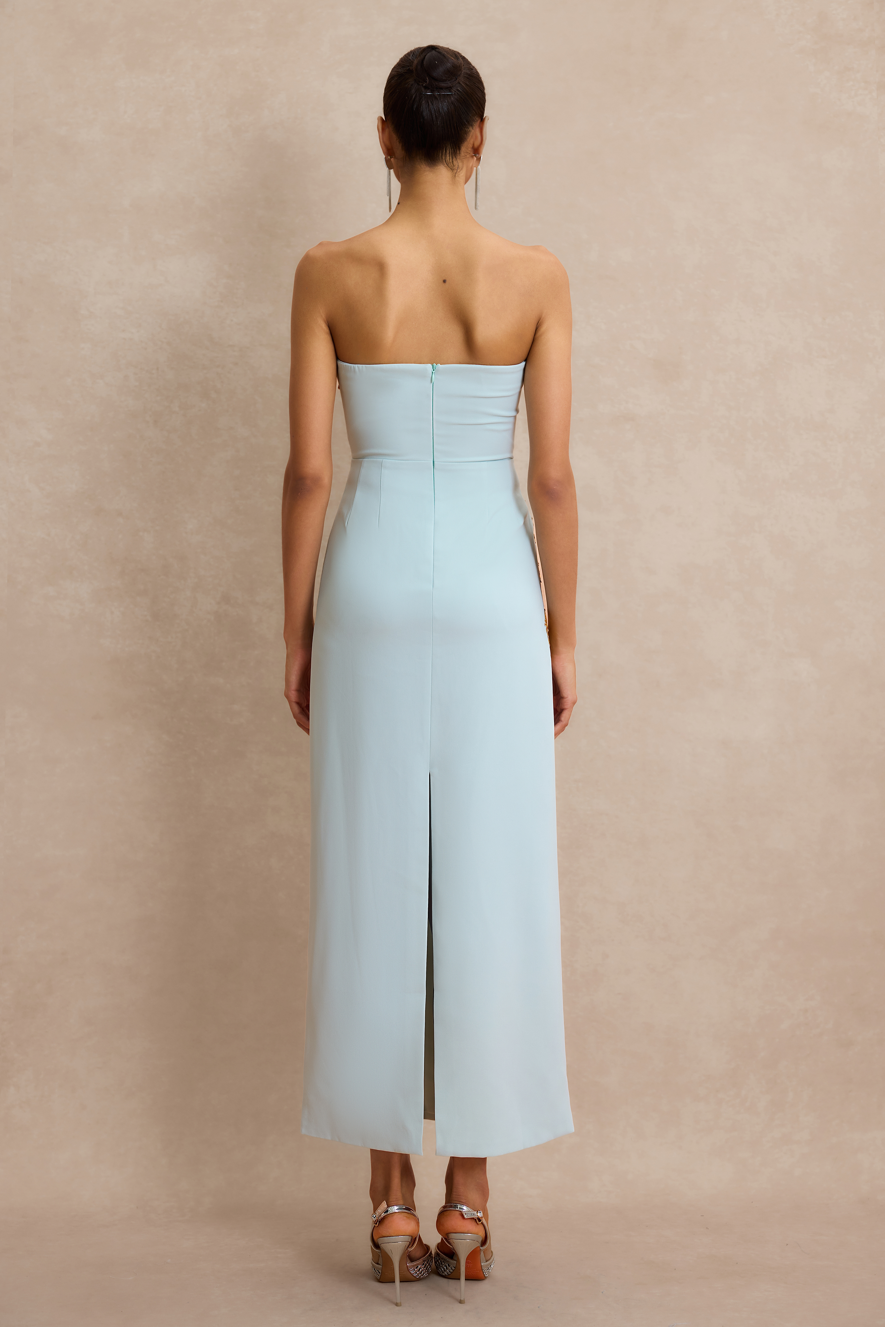Embroidered Strapless Slit Maxi Dress