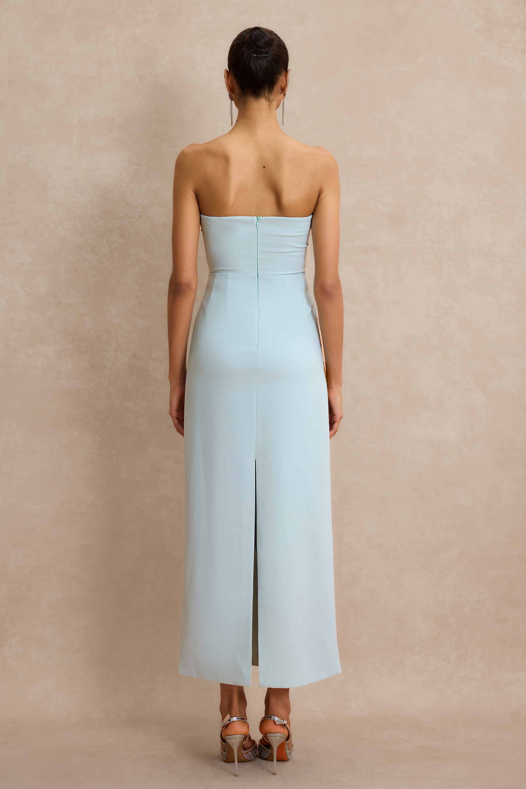 Embroidered Strapless Slit Maxi Dress