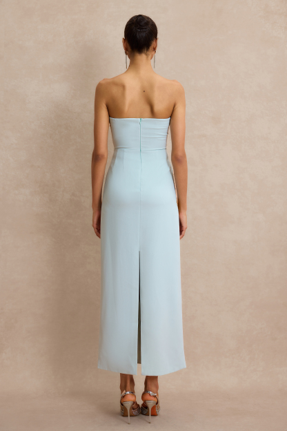 Embroidered Strapless Slit Maxi Dress