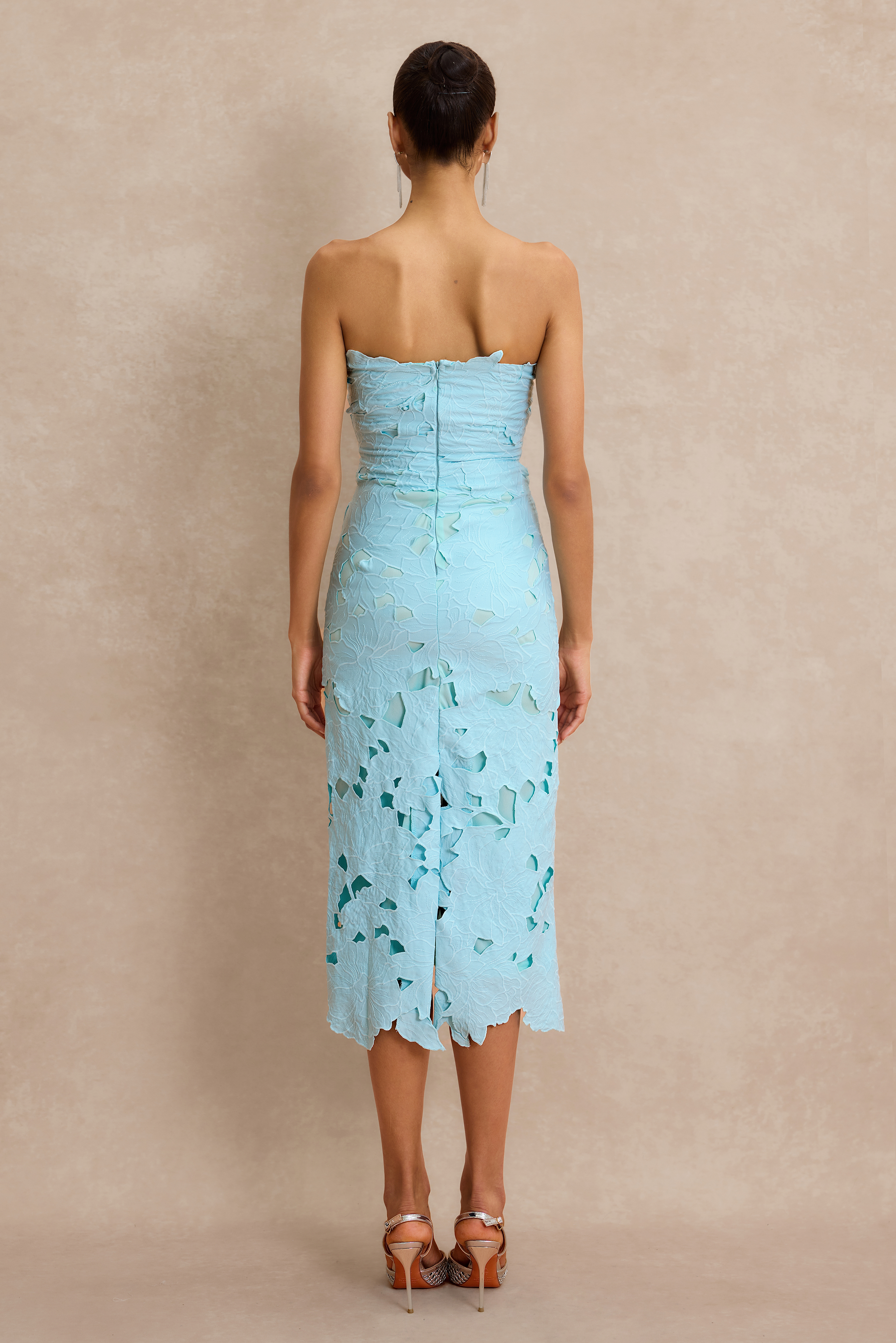 Solid Embroidered Off-Shoulder Midi Dress