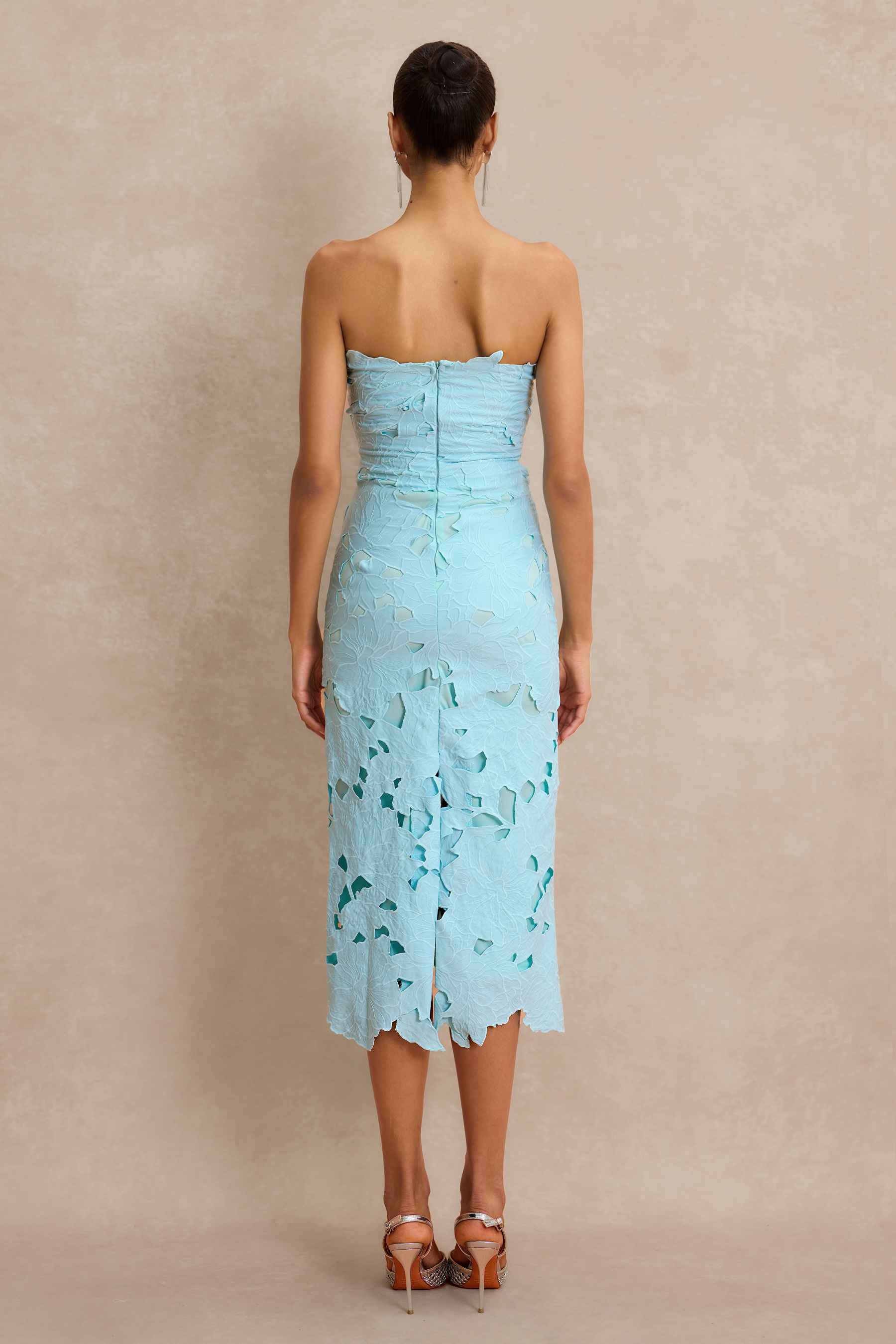 Solid Embroidered Off-Shoulder Midi Dress