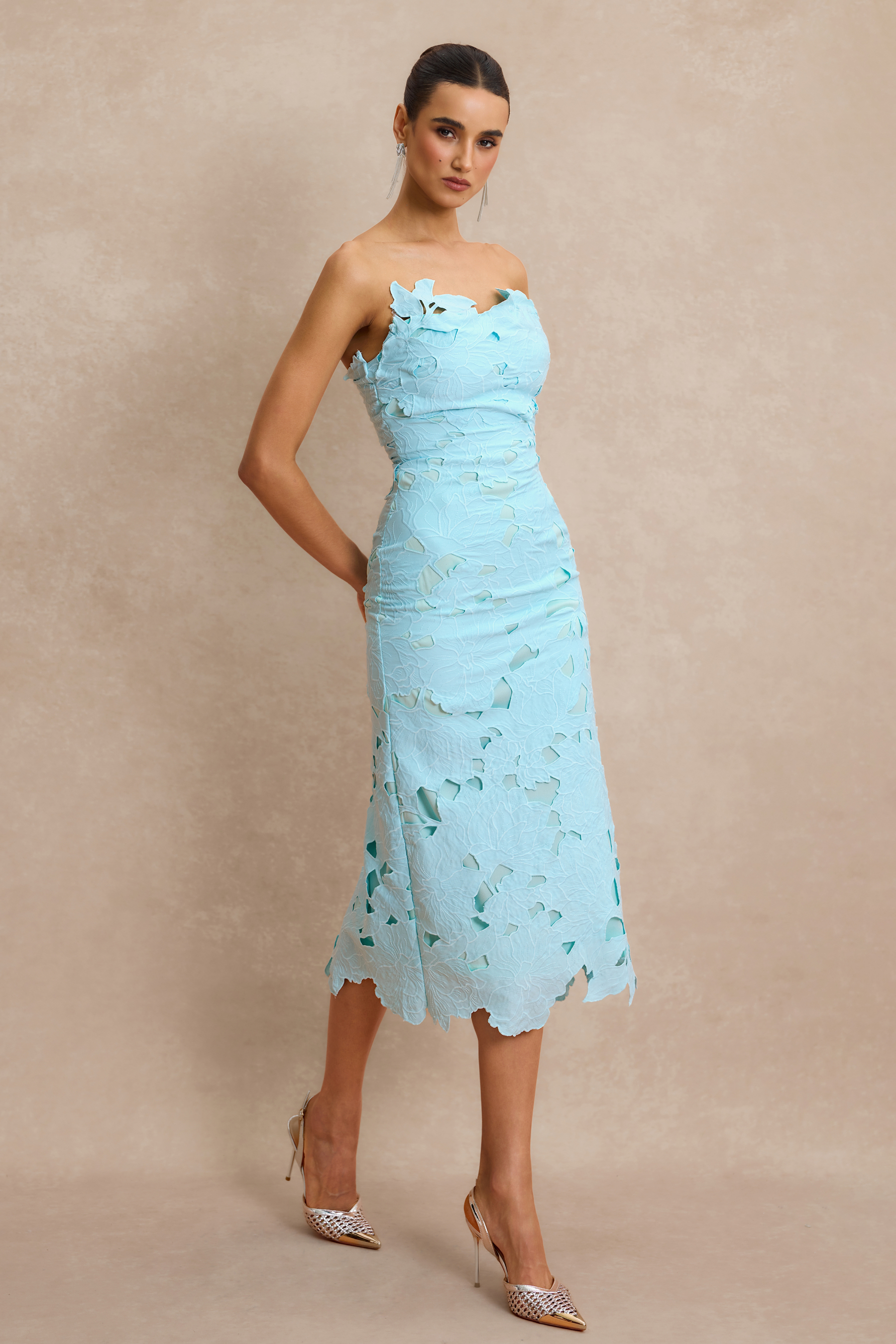 Solid Embroidered Off-Shoulder Midi Dress