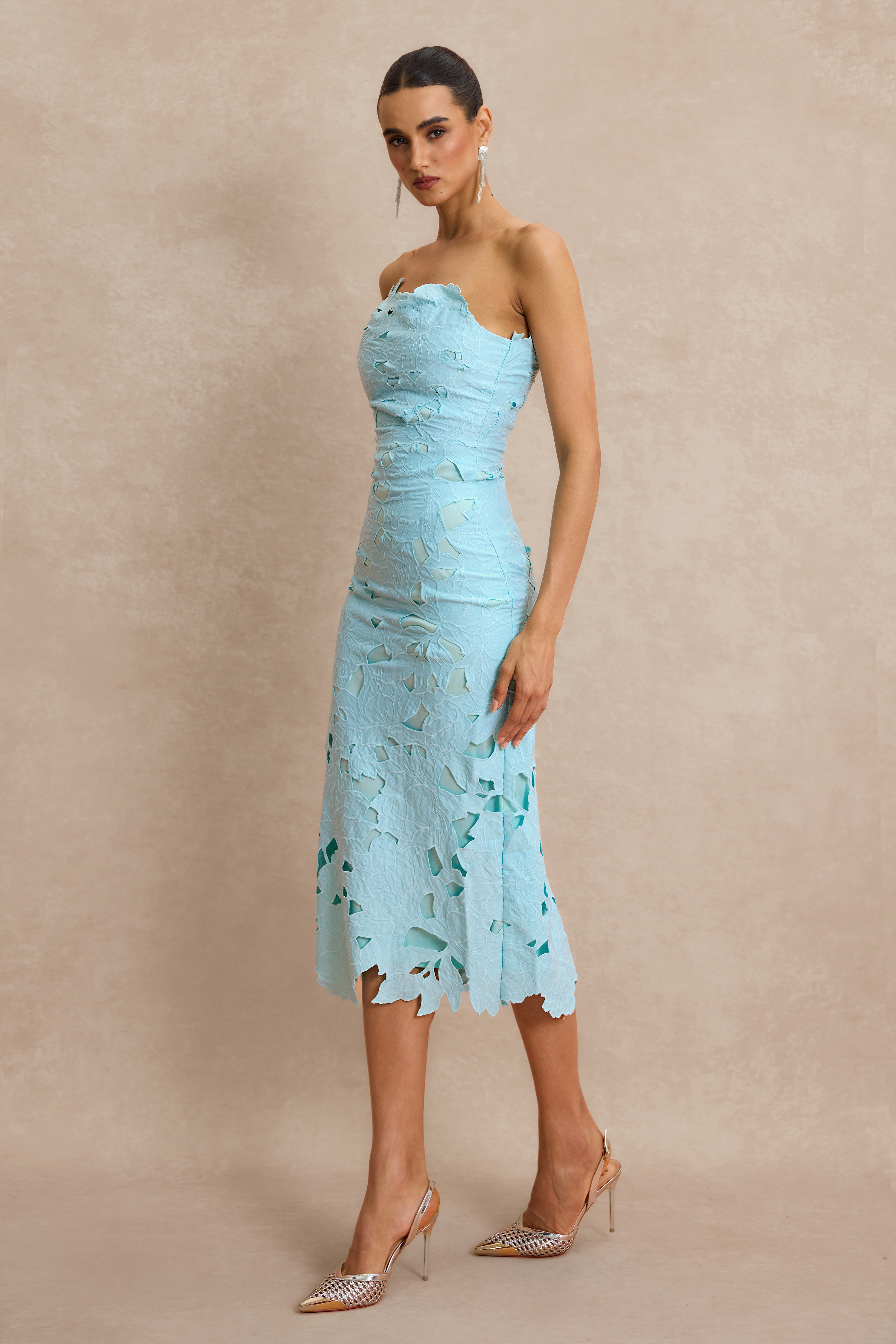 Solid Embroidered Off-Shoulder Midi Dress