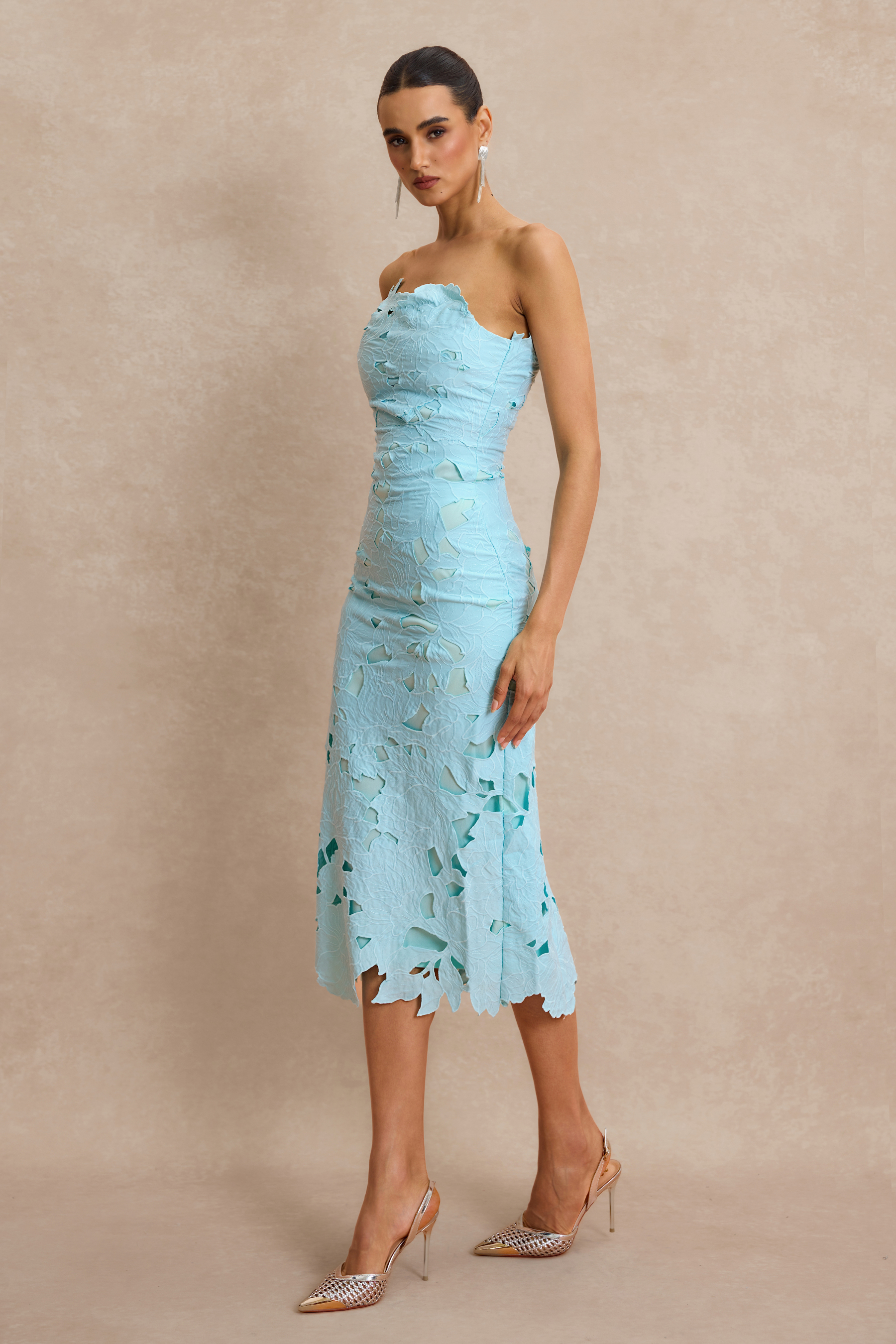 Solid Embroidered Off-Shoulder Midi Dress