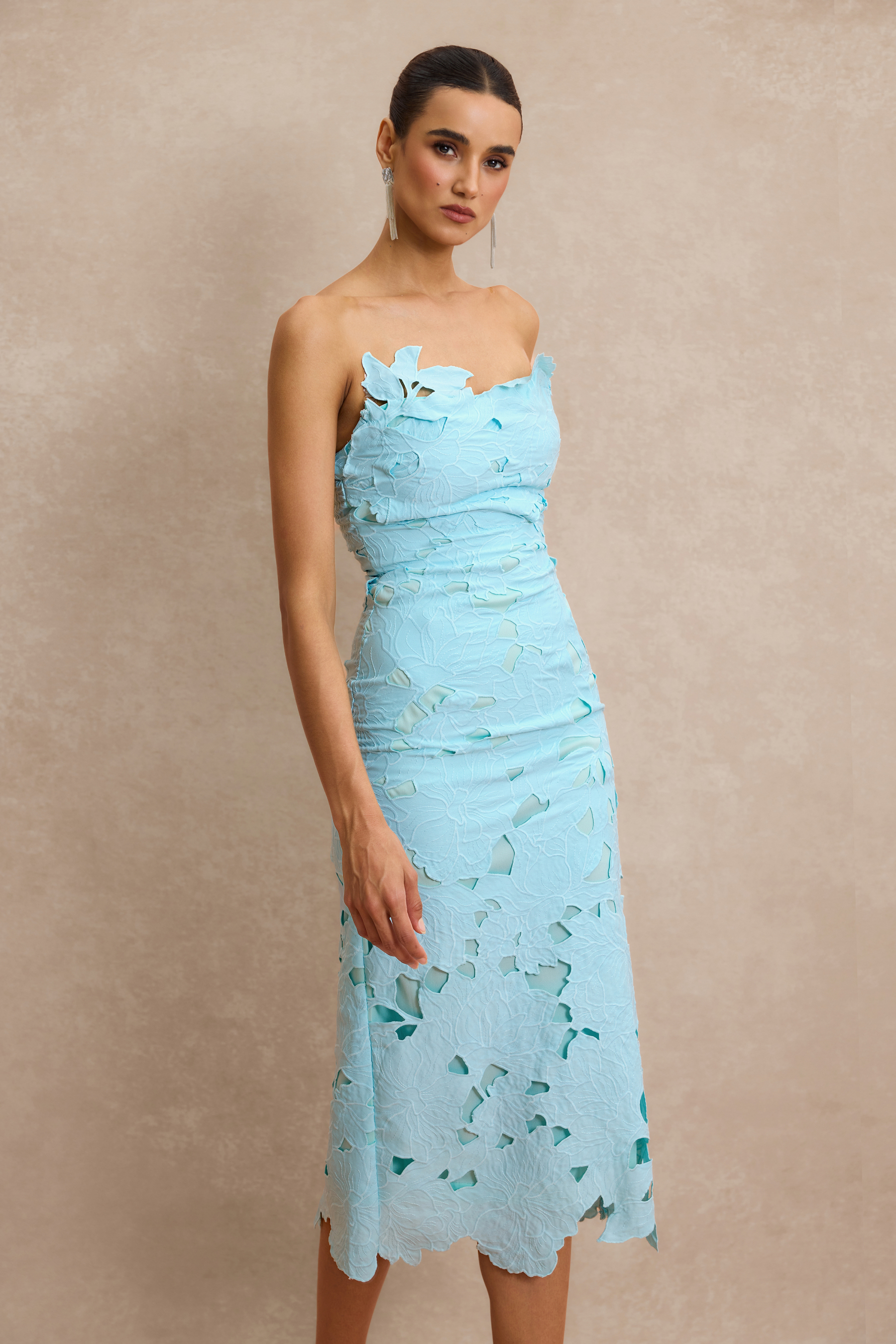 Solid Embroidered Off-Shoulder Midi Dress
