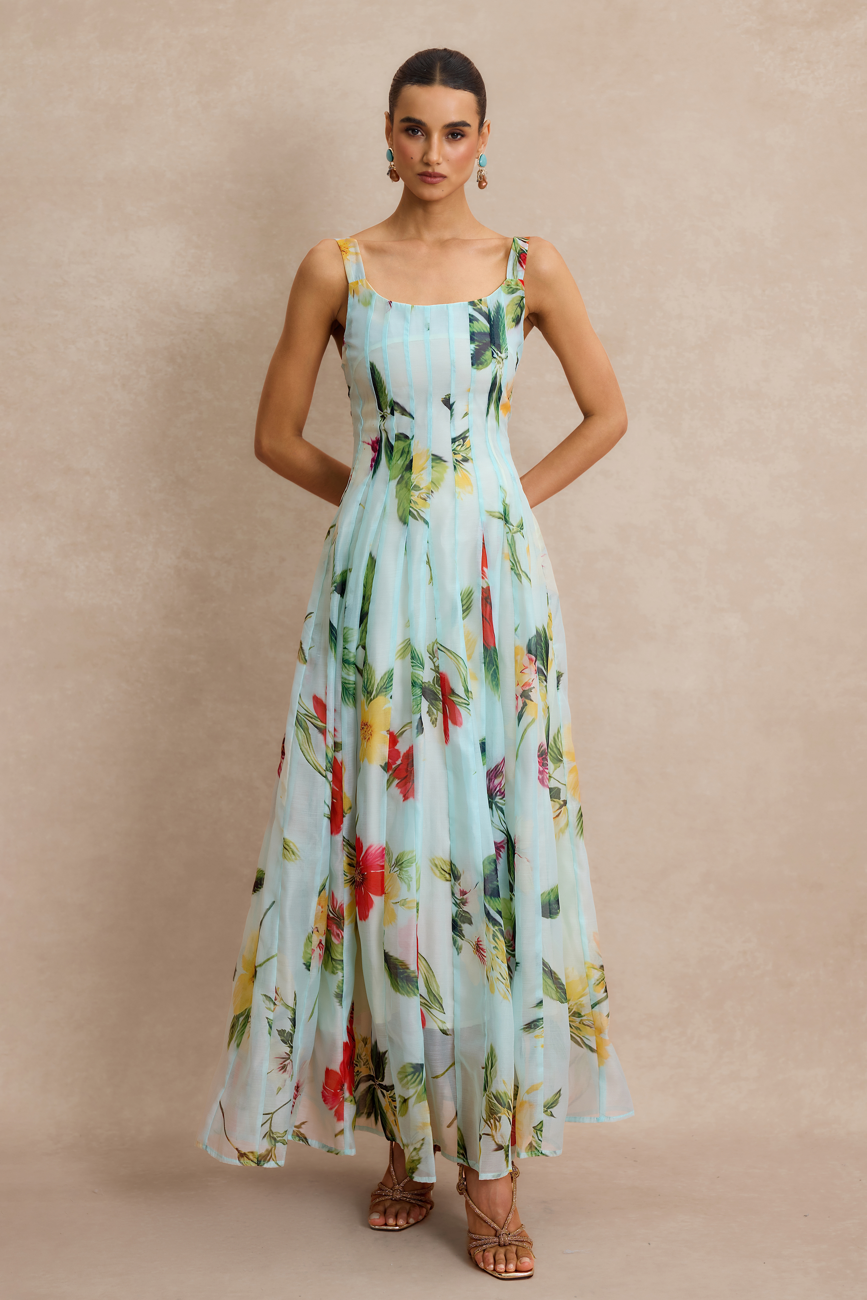 Floral Square Collar Slip Maxi Dress