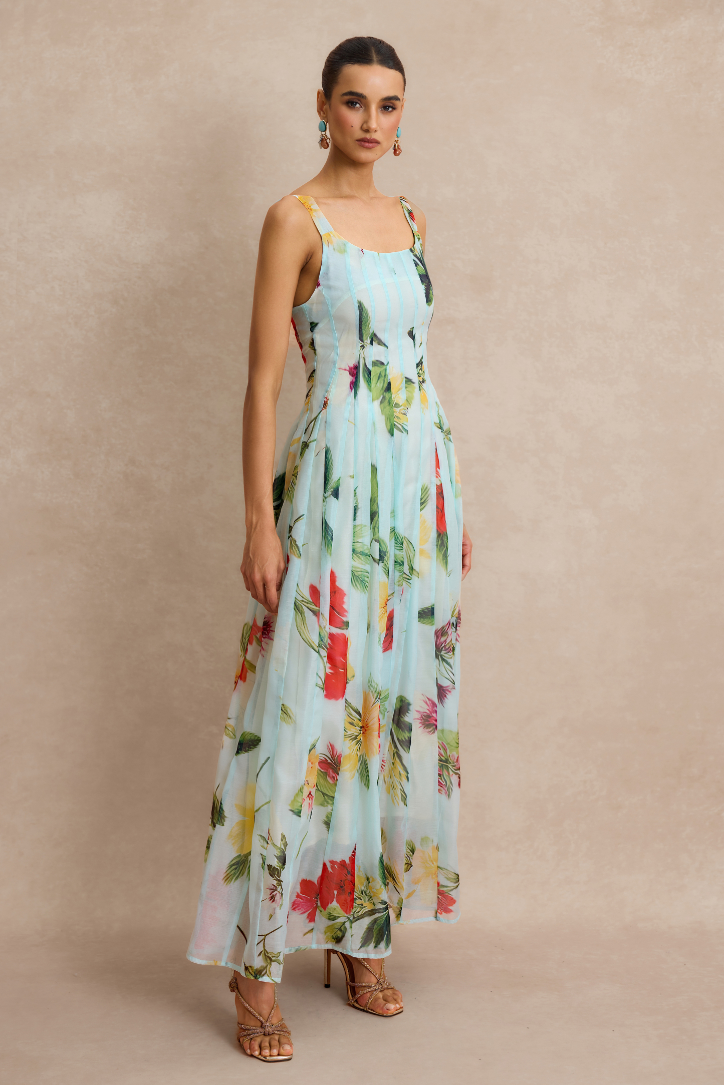 Floral Square Collar Slip Maxi Dress