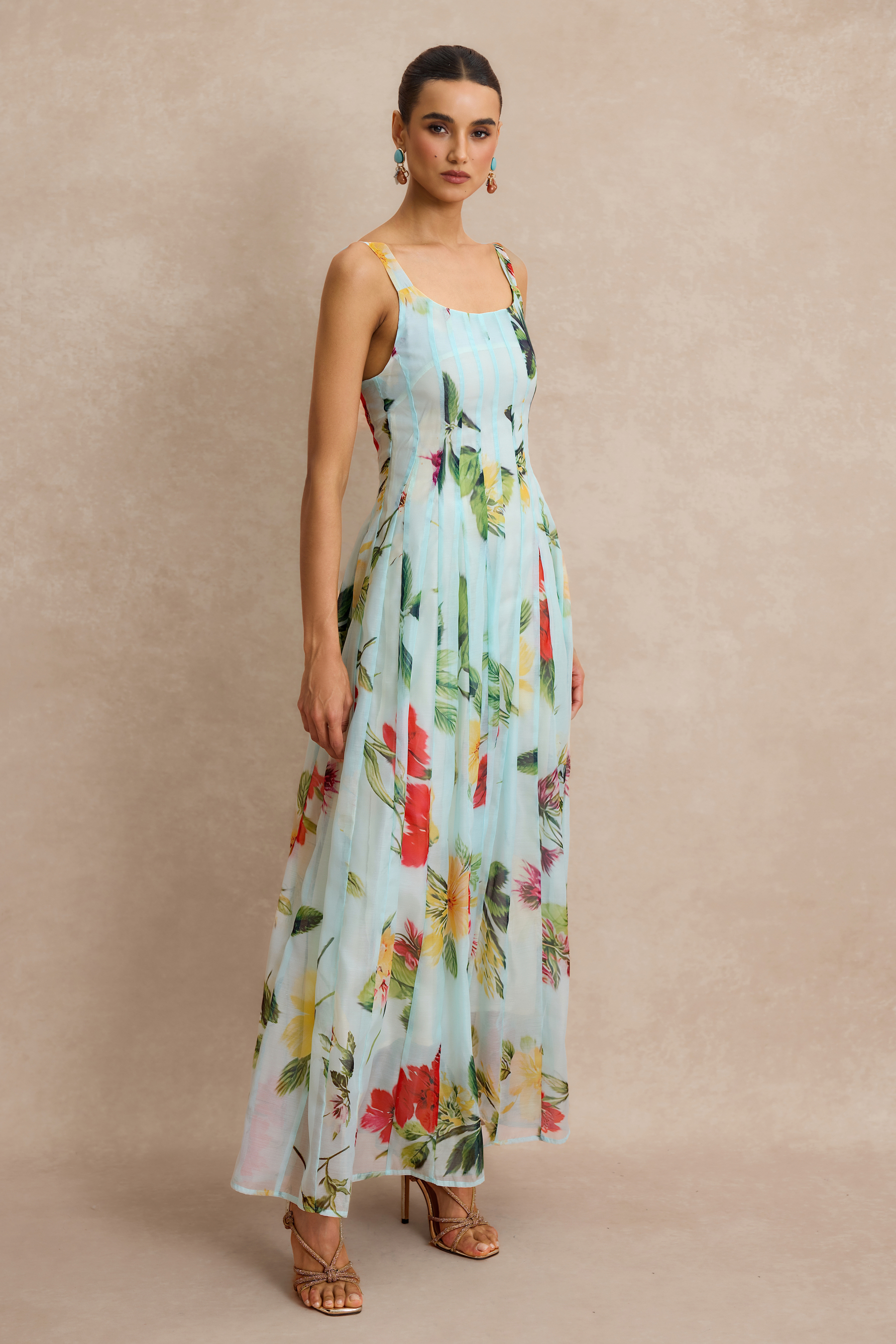 Floral Square Collar Slip Maxi Dress