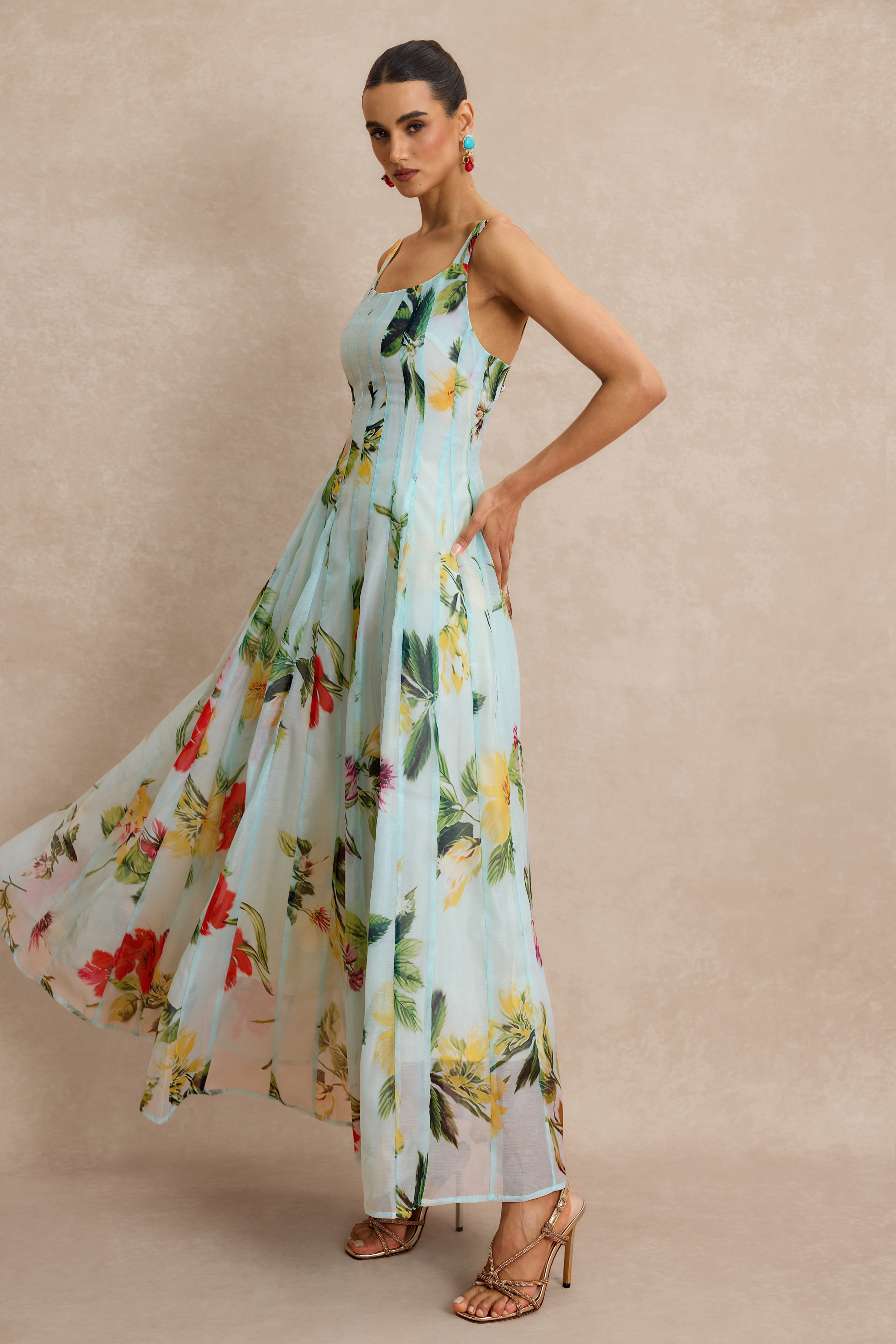 Floral Square Collar Slip Maxi Dress