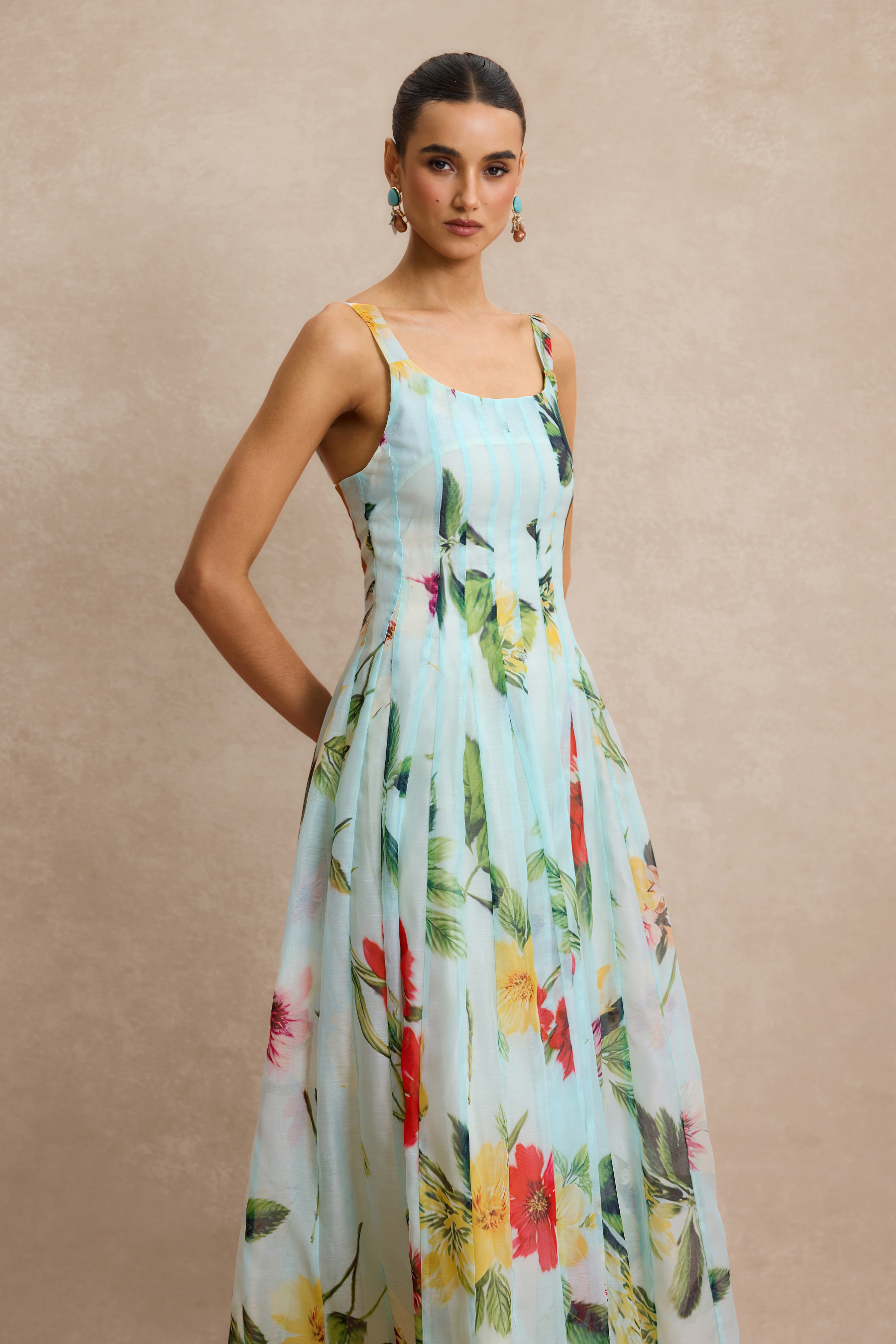 Floral Square Collar Slip Maxi Dress