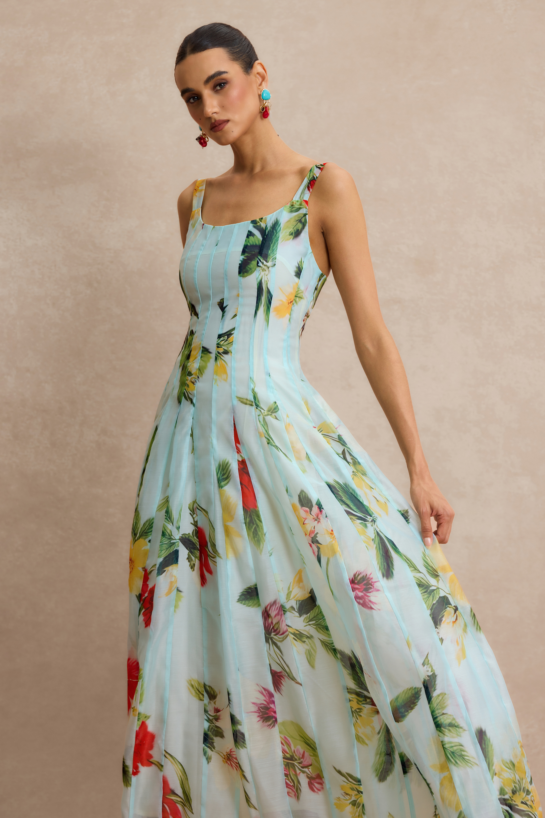 Floral Square Collar Slip Maxi Dress
