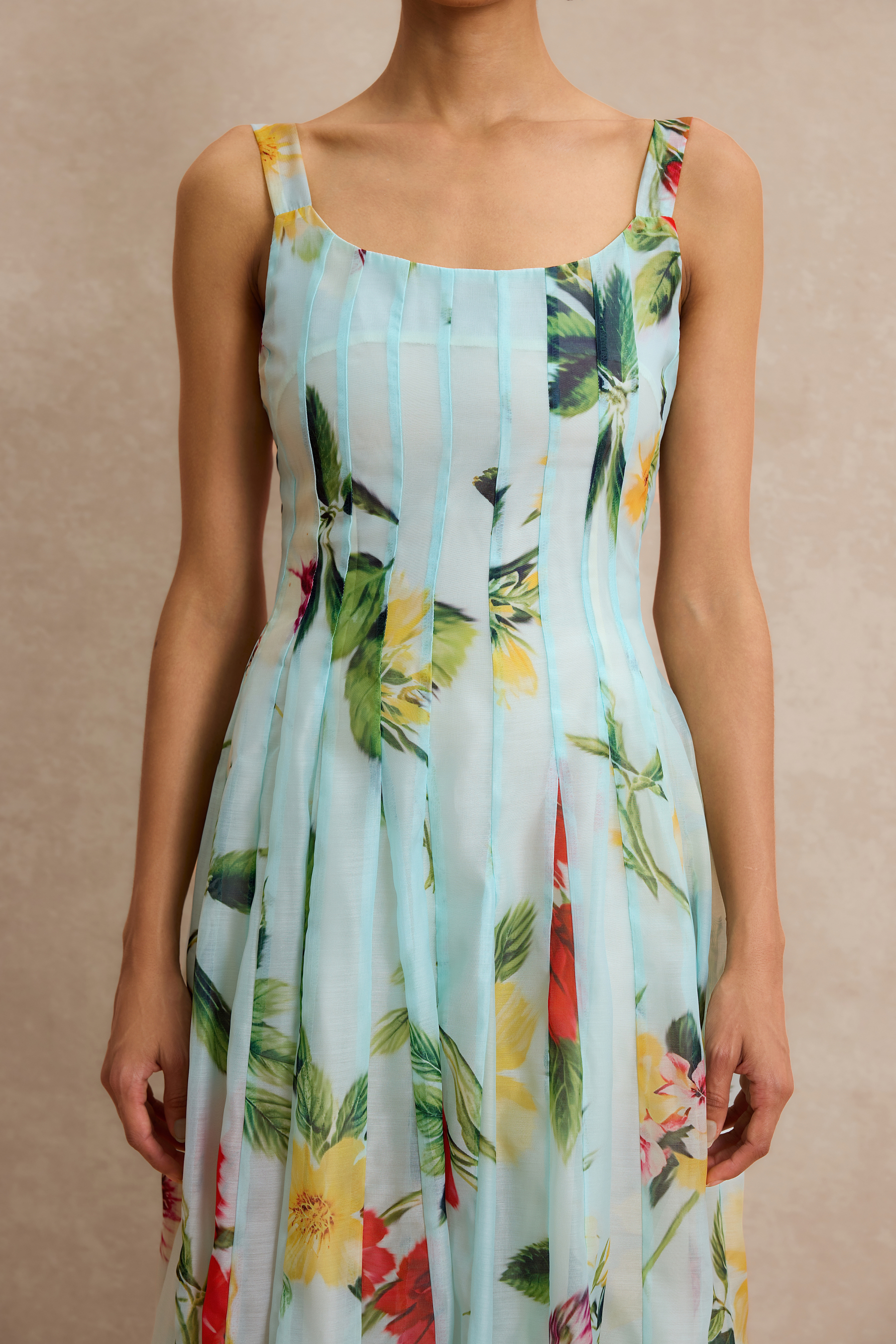 Floral Square Collar Slip Maxi Dress
