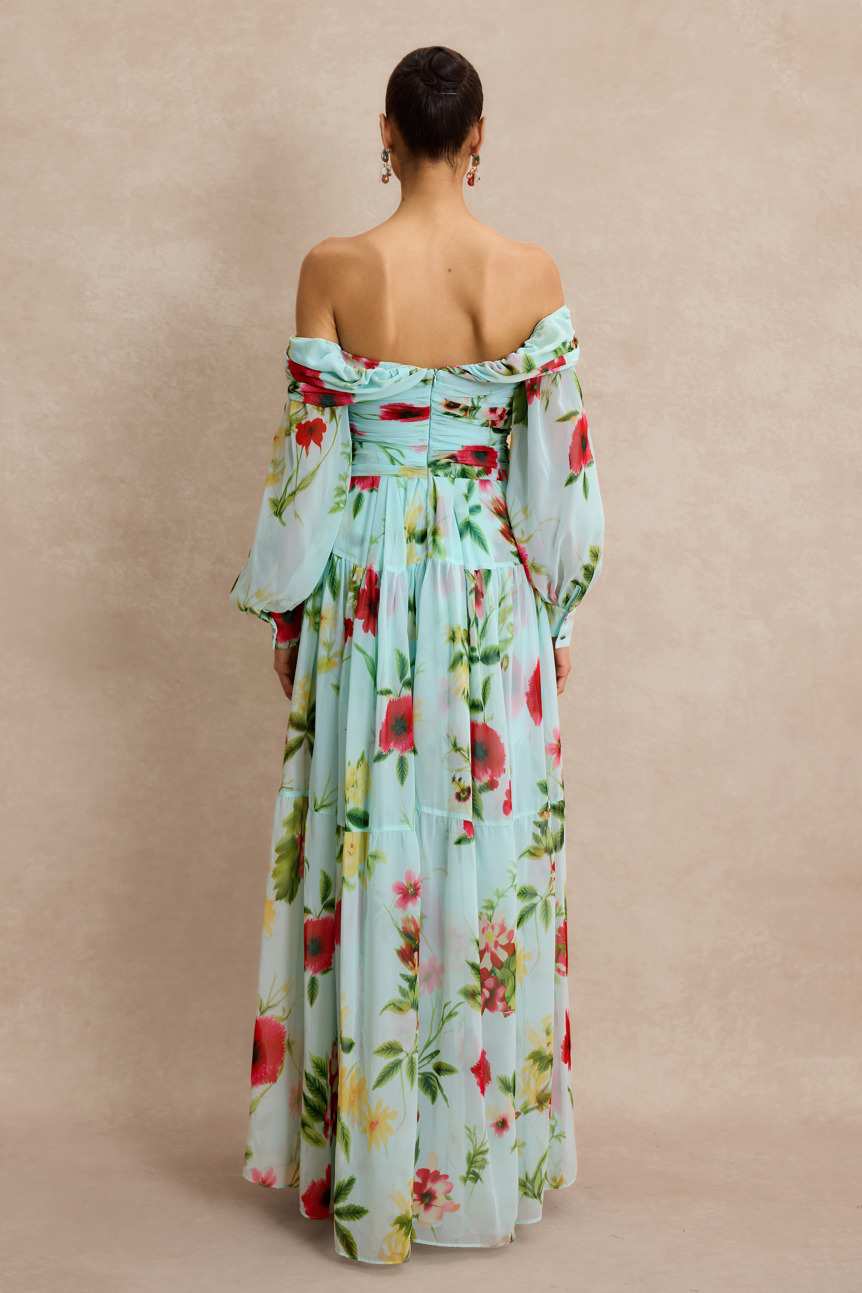 Floral Knotted Off Shoulder Maxi Dress