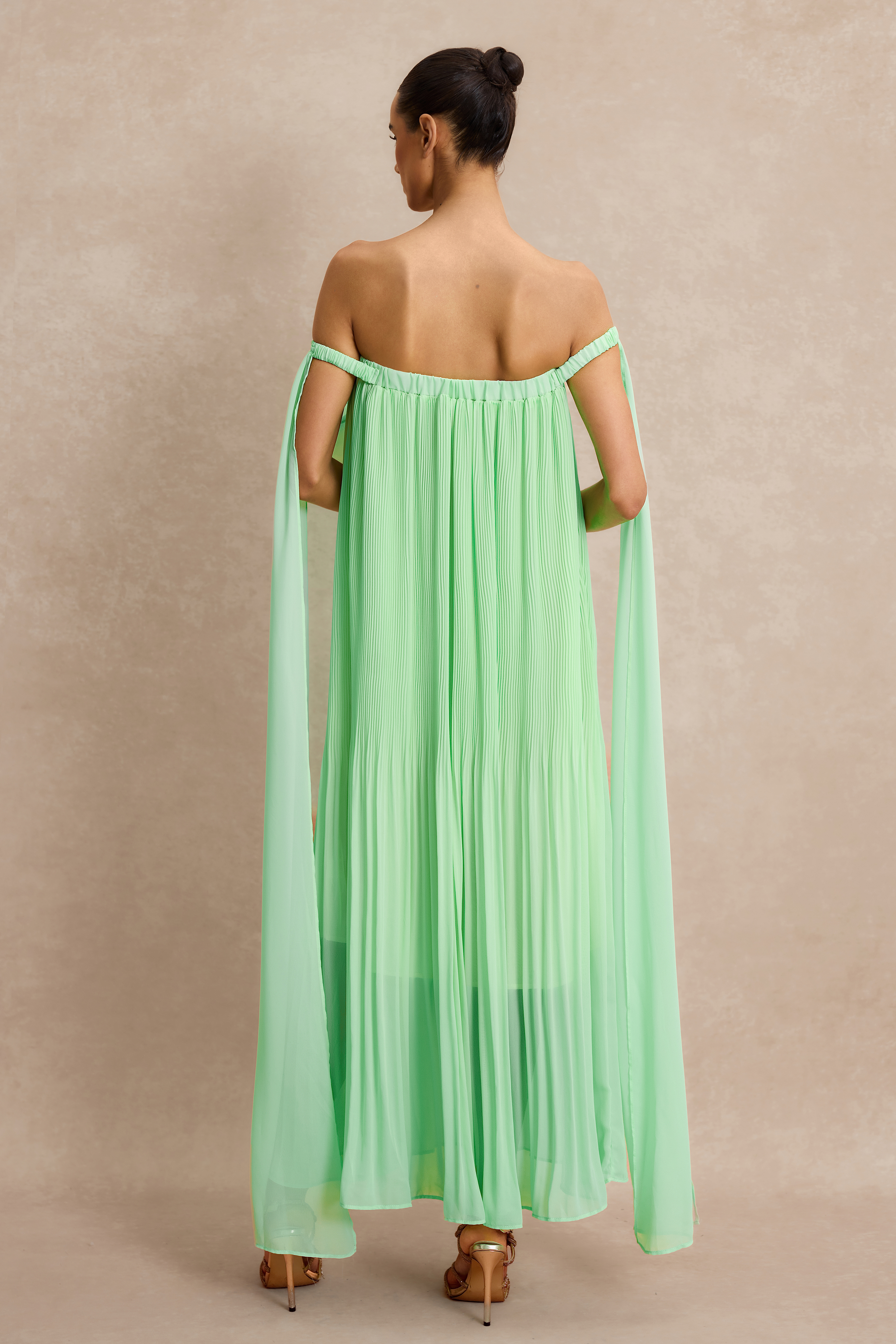 Off Shoulder 3D Floral Pleat Midi Dress