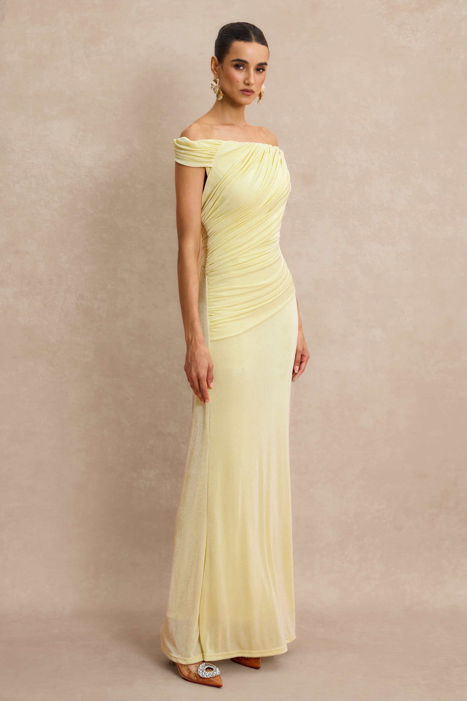 Off Shoulder Ruched Maxi Dress