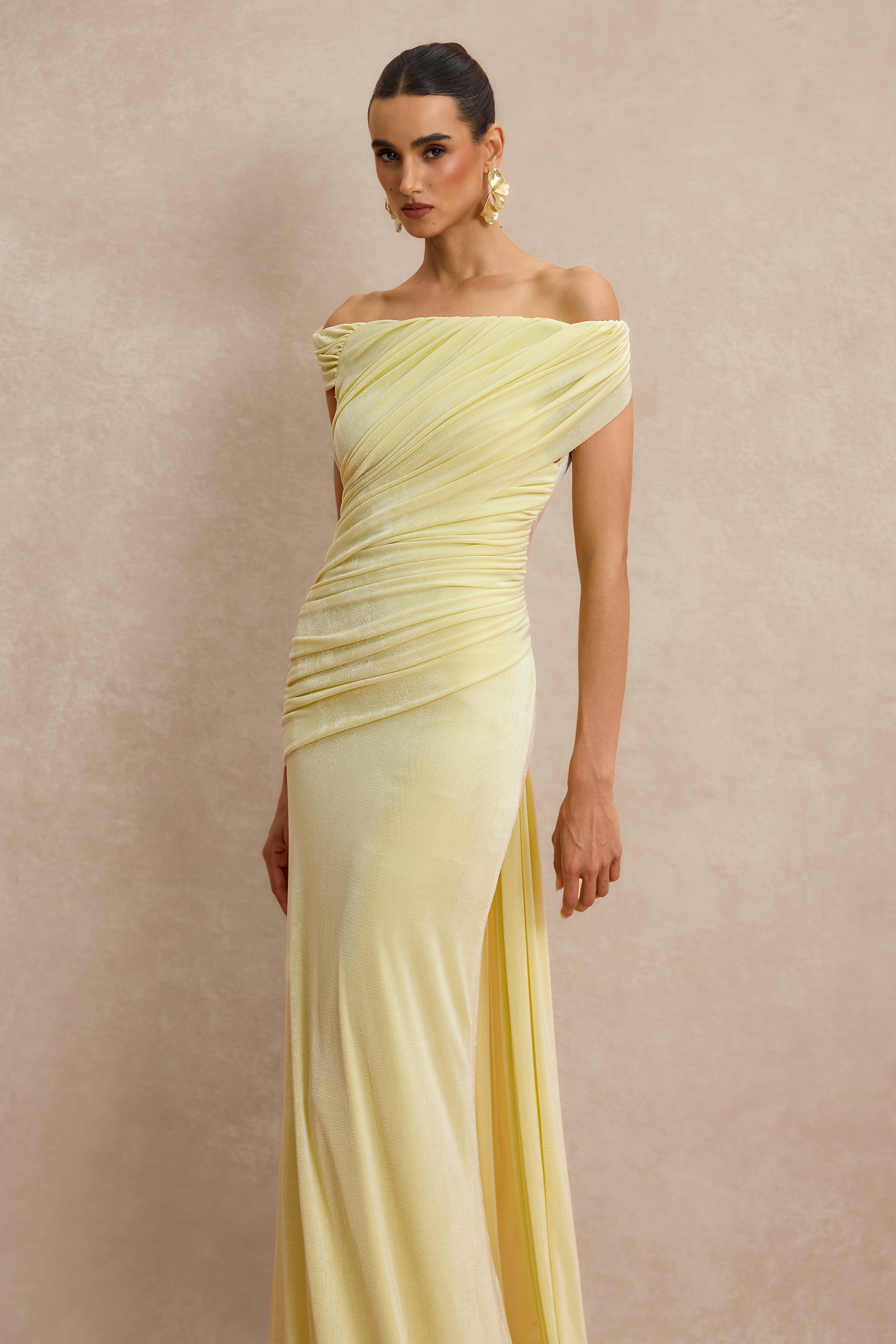 Off Shoulder Ruched Maxi Dress