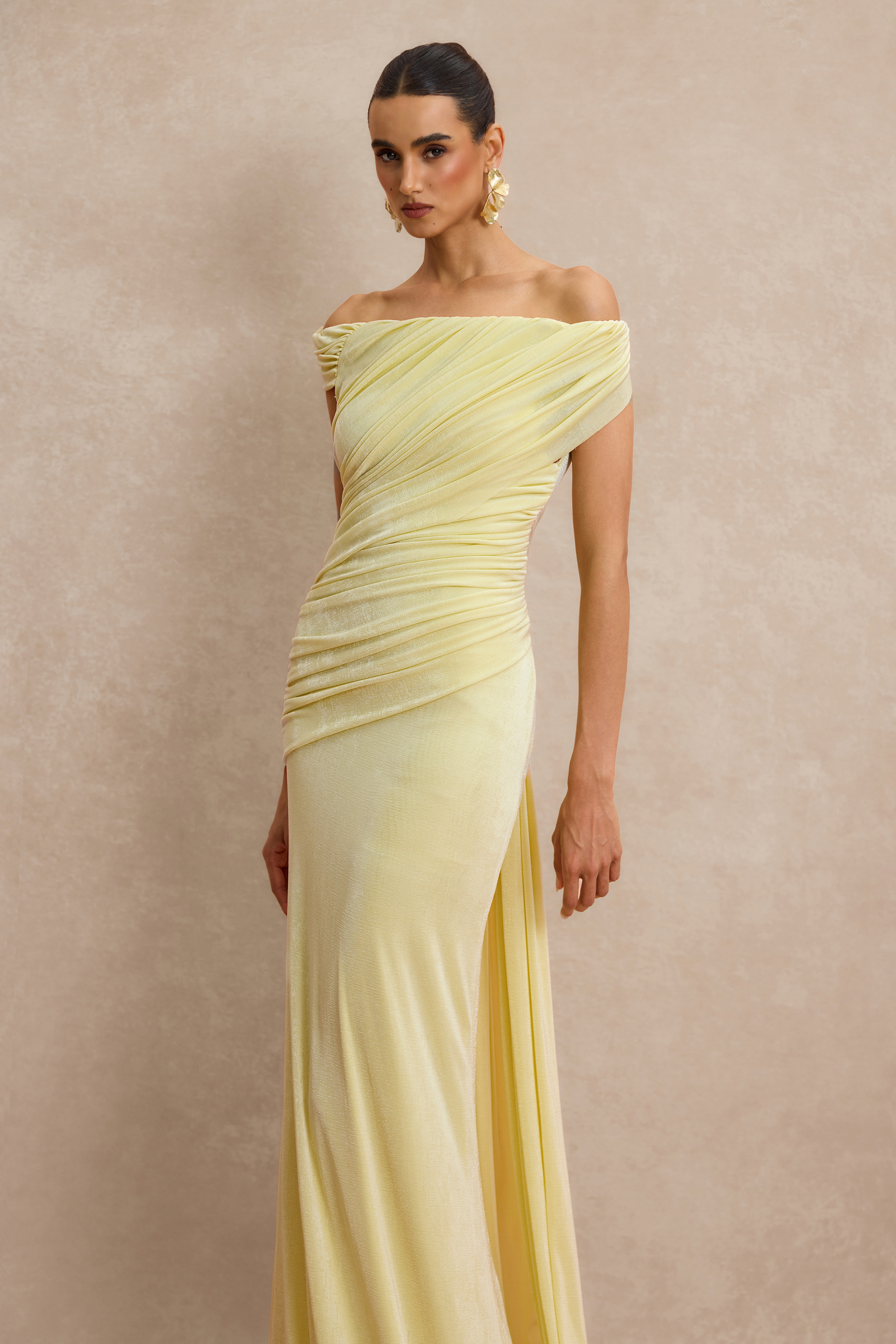 Off Shoulder Ruched Maxi Dress