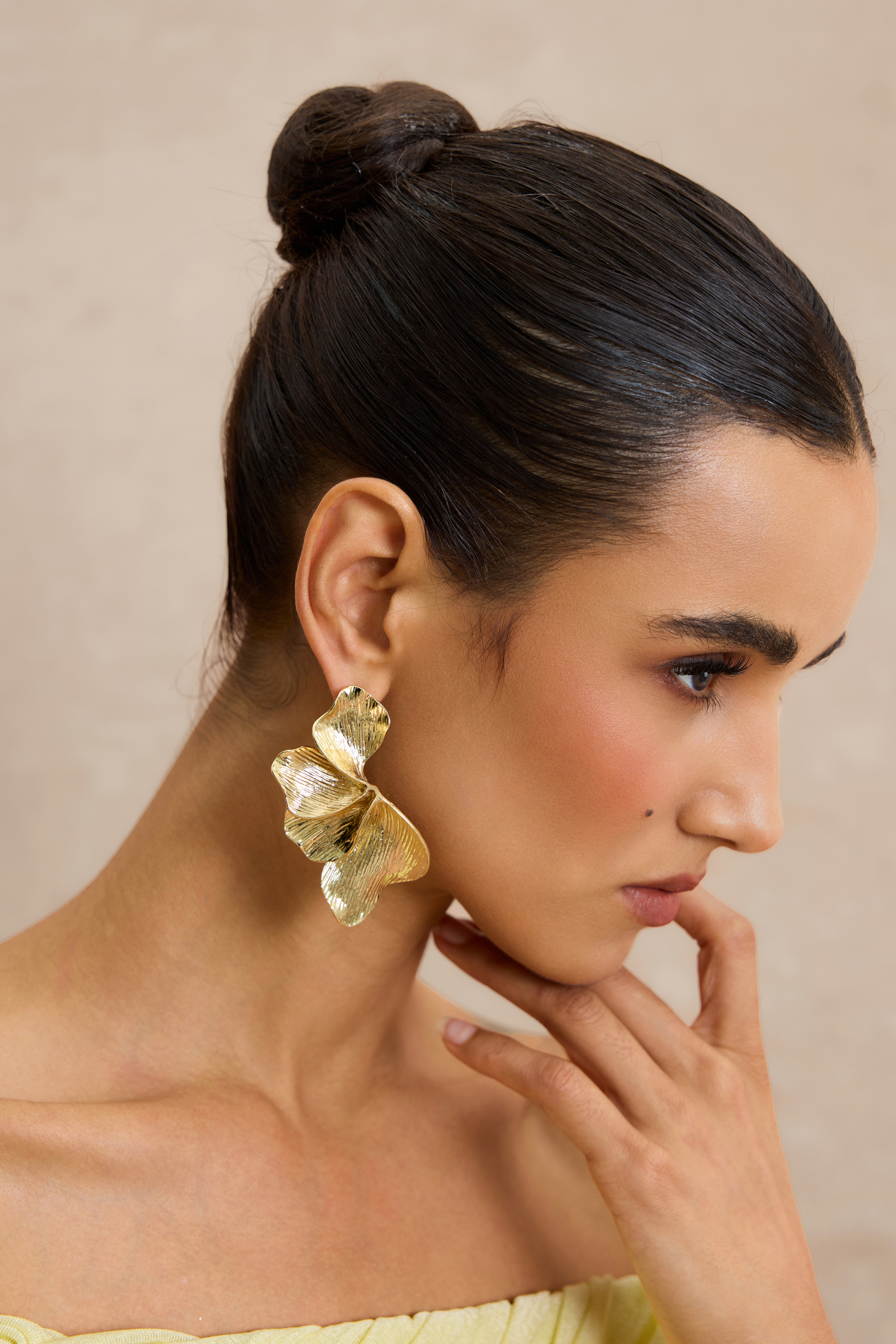 Textured Metal Leaf Drop Earrings