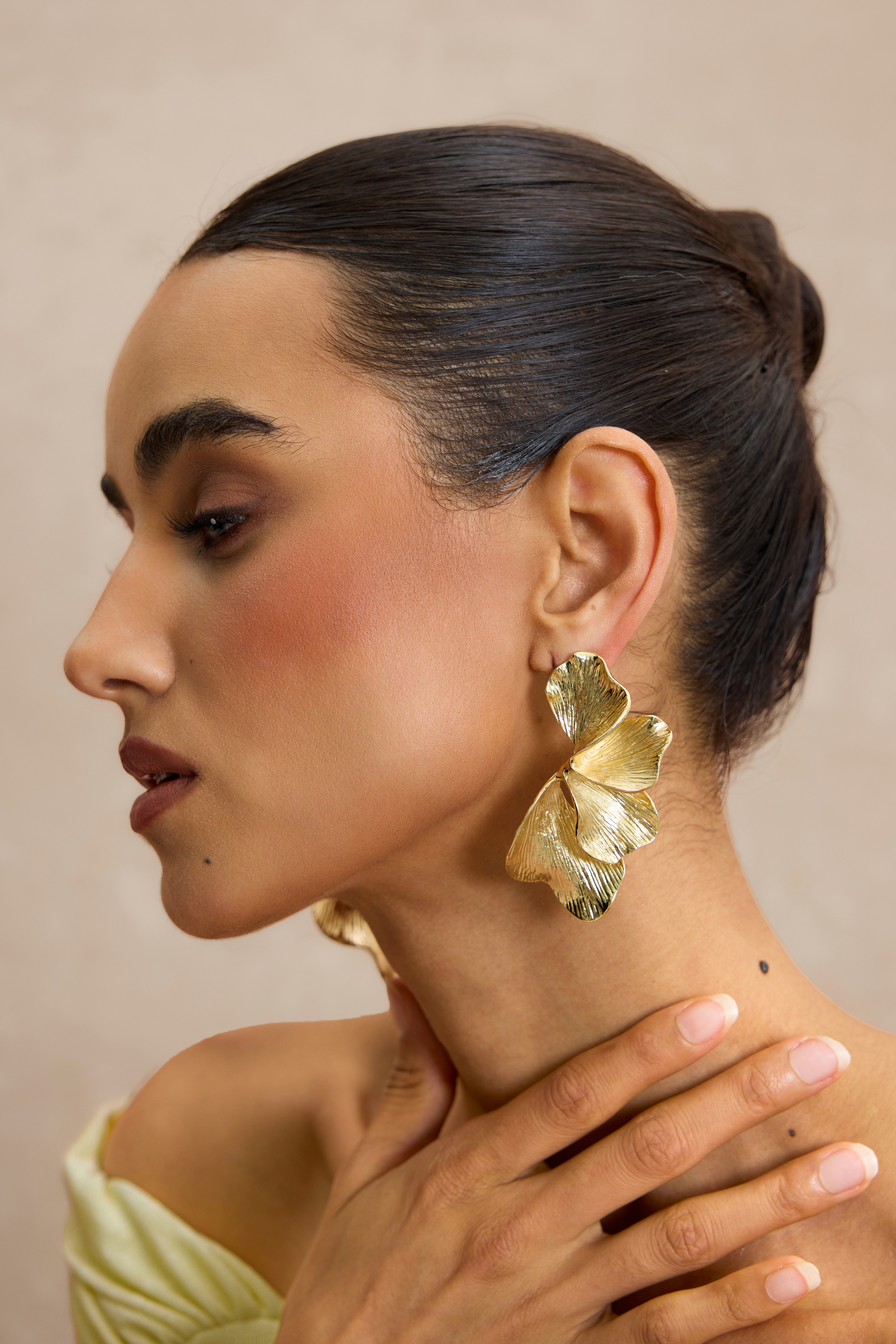 Textured Metal Leaf Drop Earrings