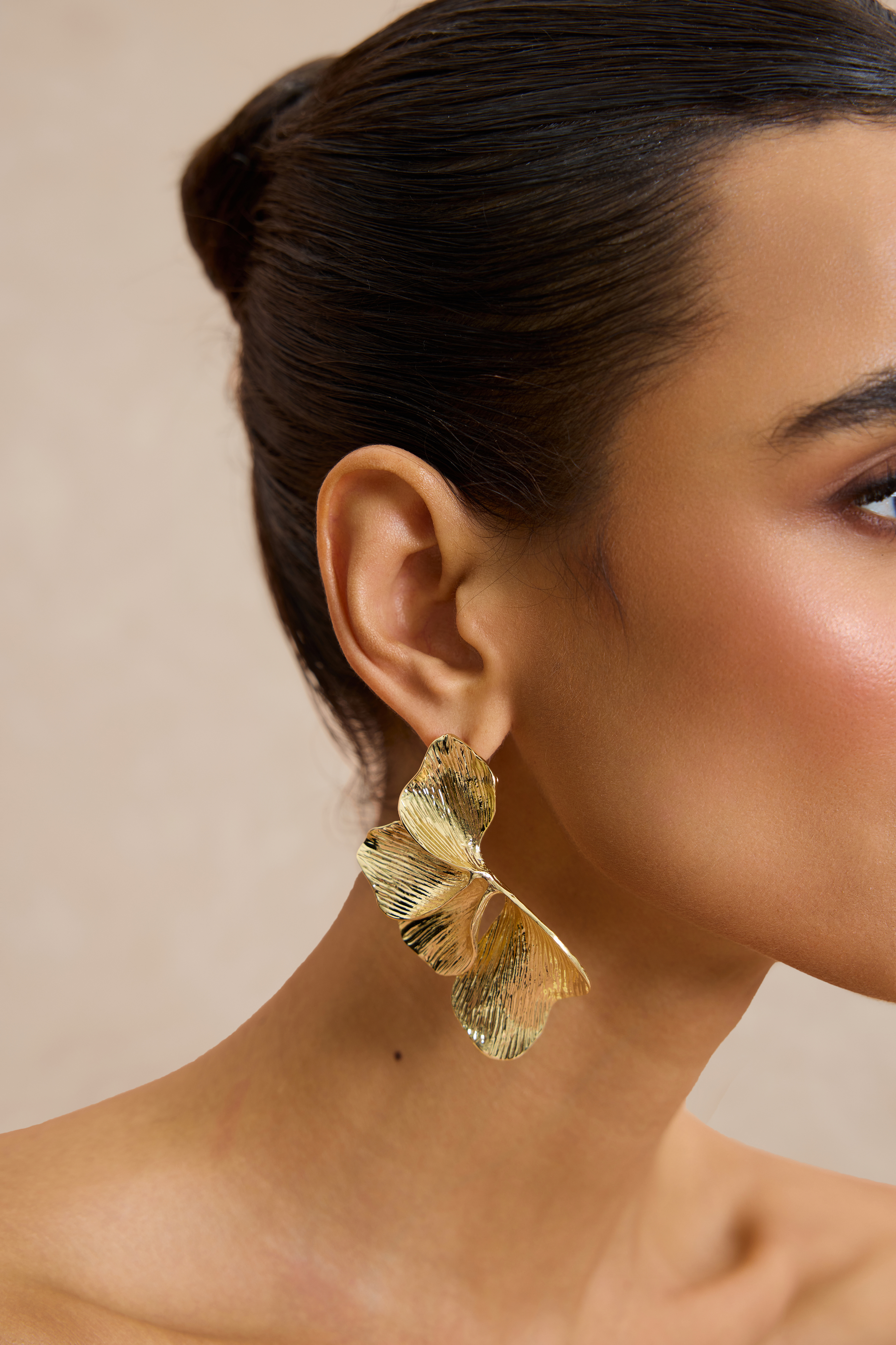 Textured Metal Leaf Drop Earrings