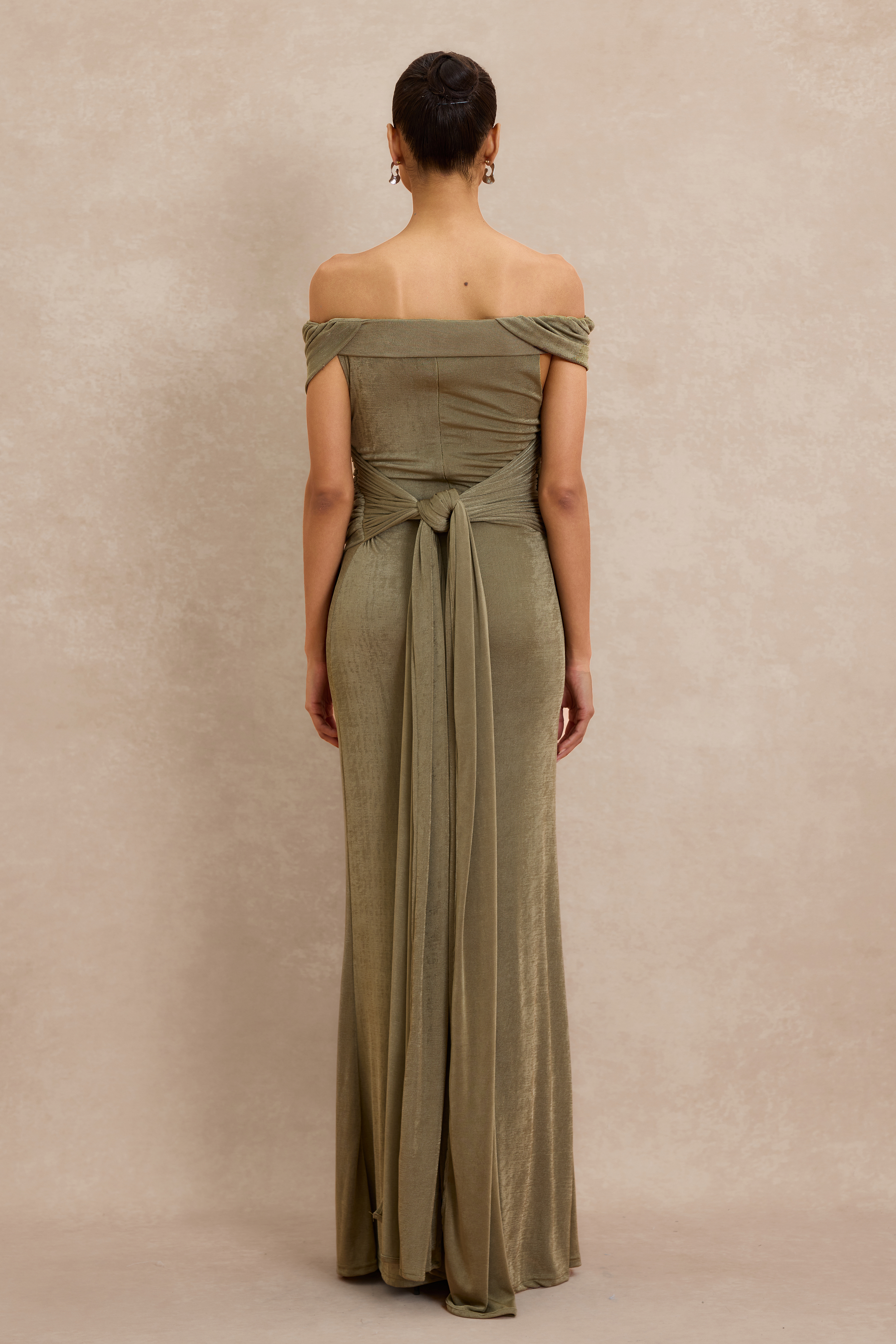 Off Shoulder Ruched Maxi Dress