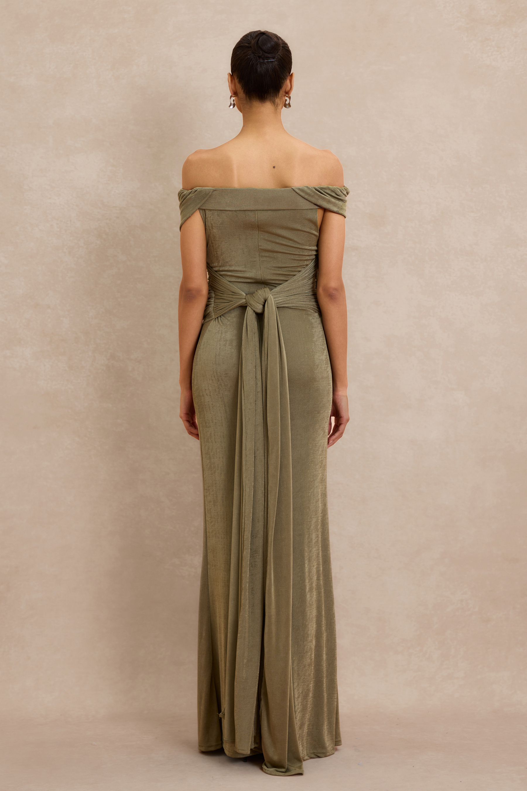 Off Shoulder Ruched Maxi Dress