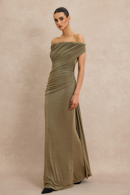 Off Shoulder Ruched Maxi Dress