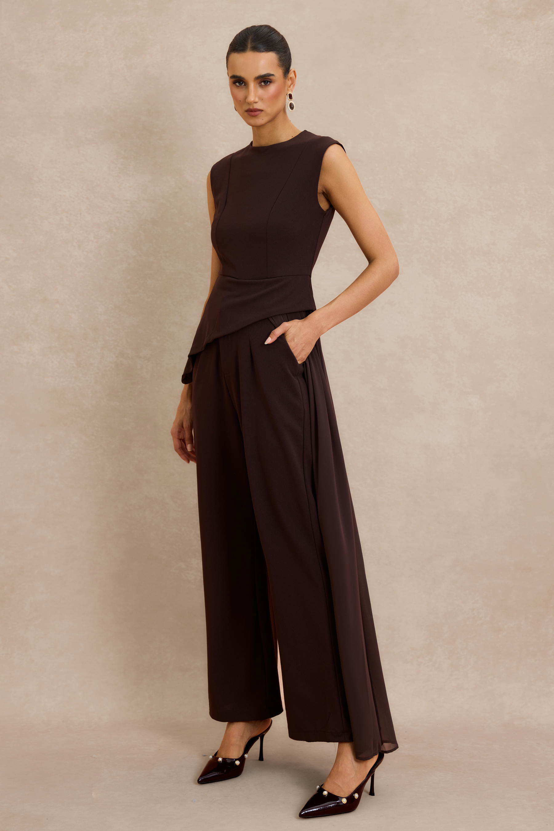Asymmetrical Sleeveless Top & High Waist Pants Set