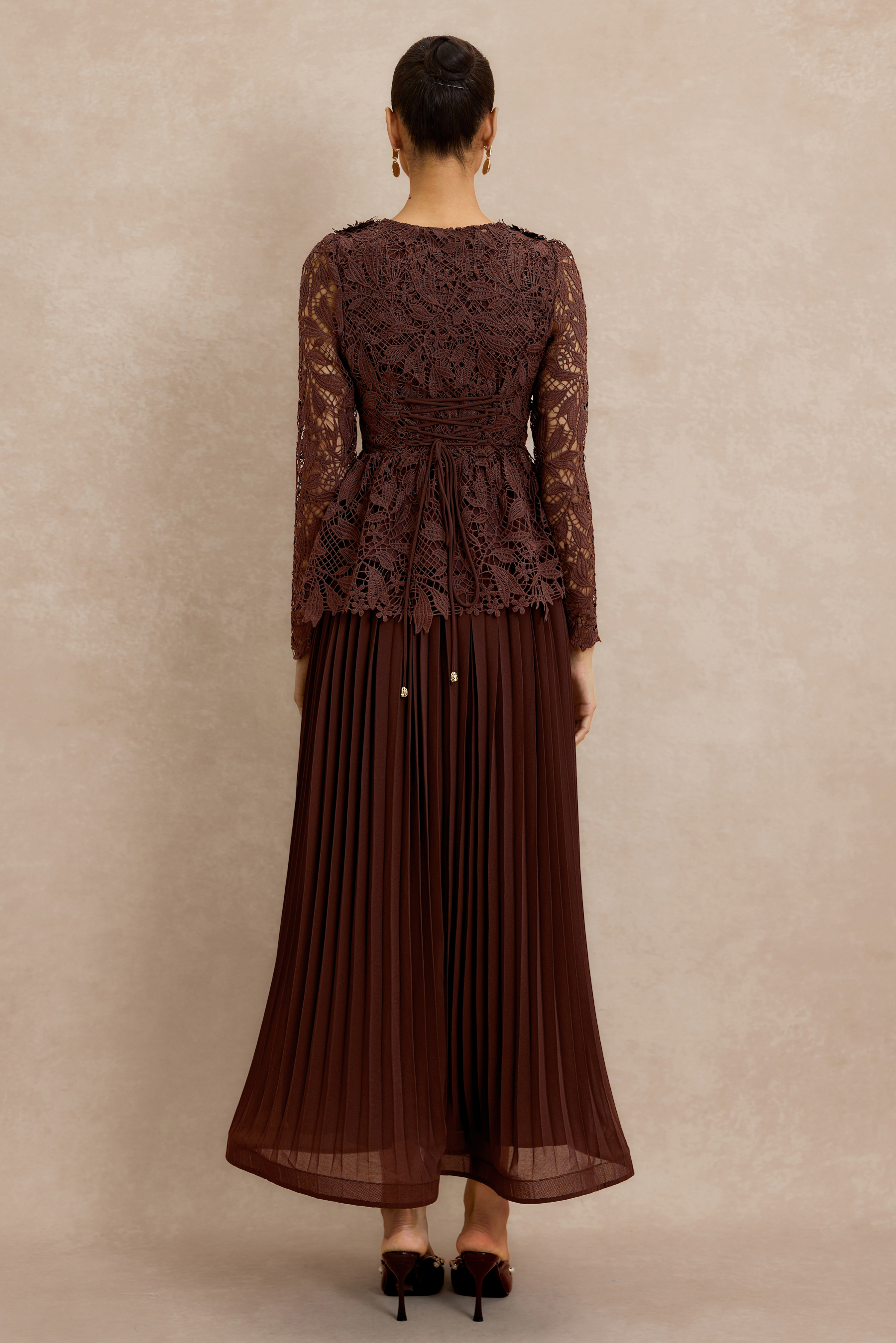 Lace Top & Pleat Midi Dress Set