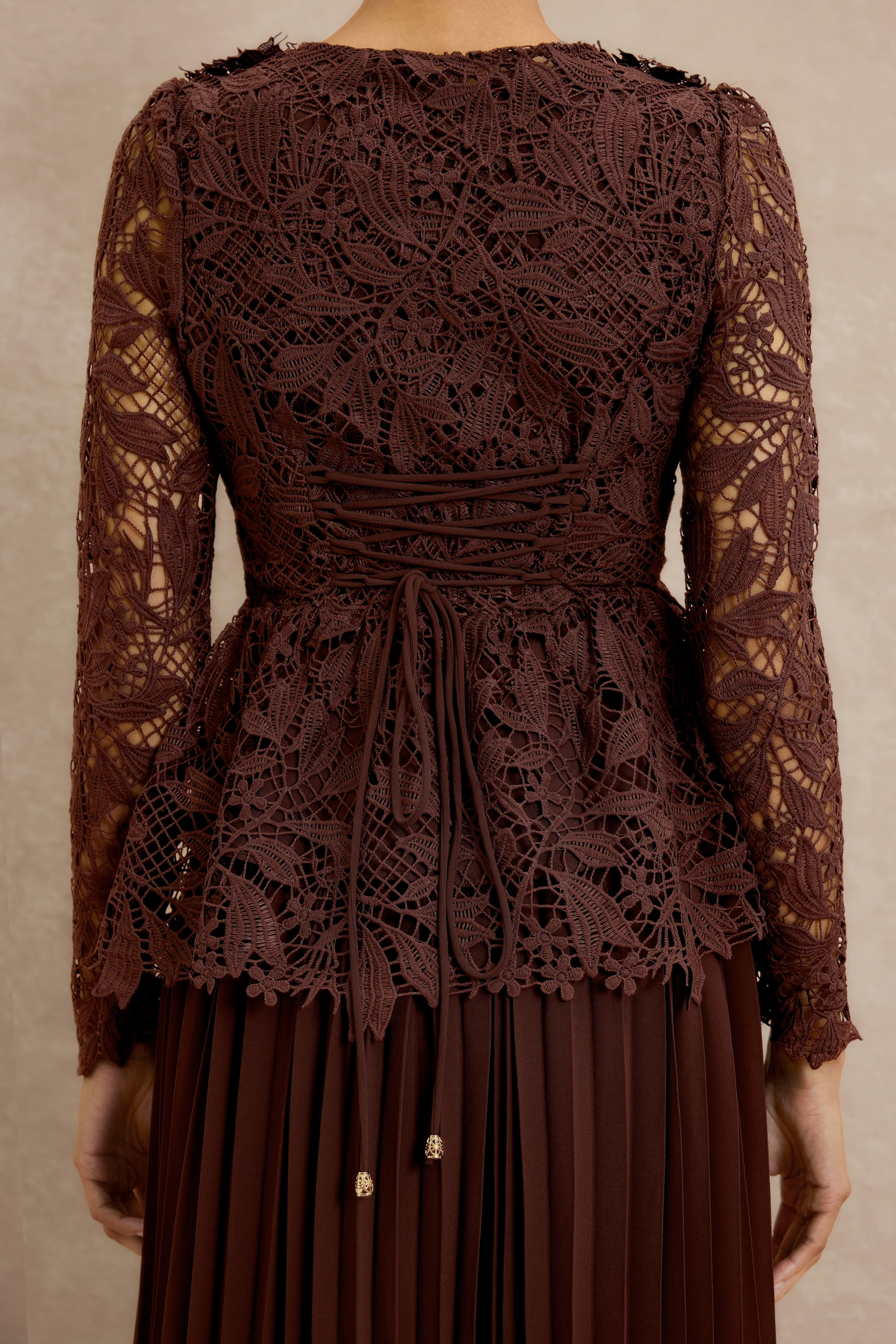 Lace Top & Pleat Midi Dress Set