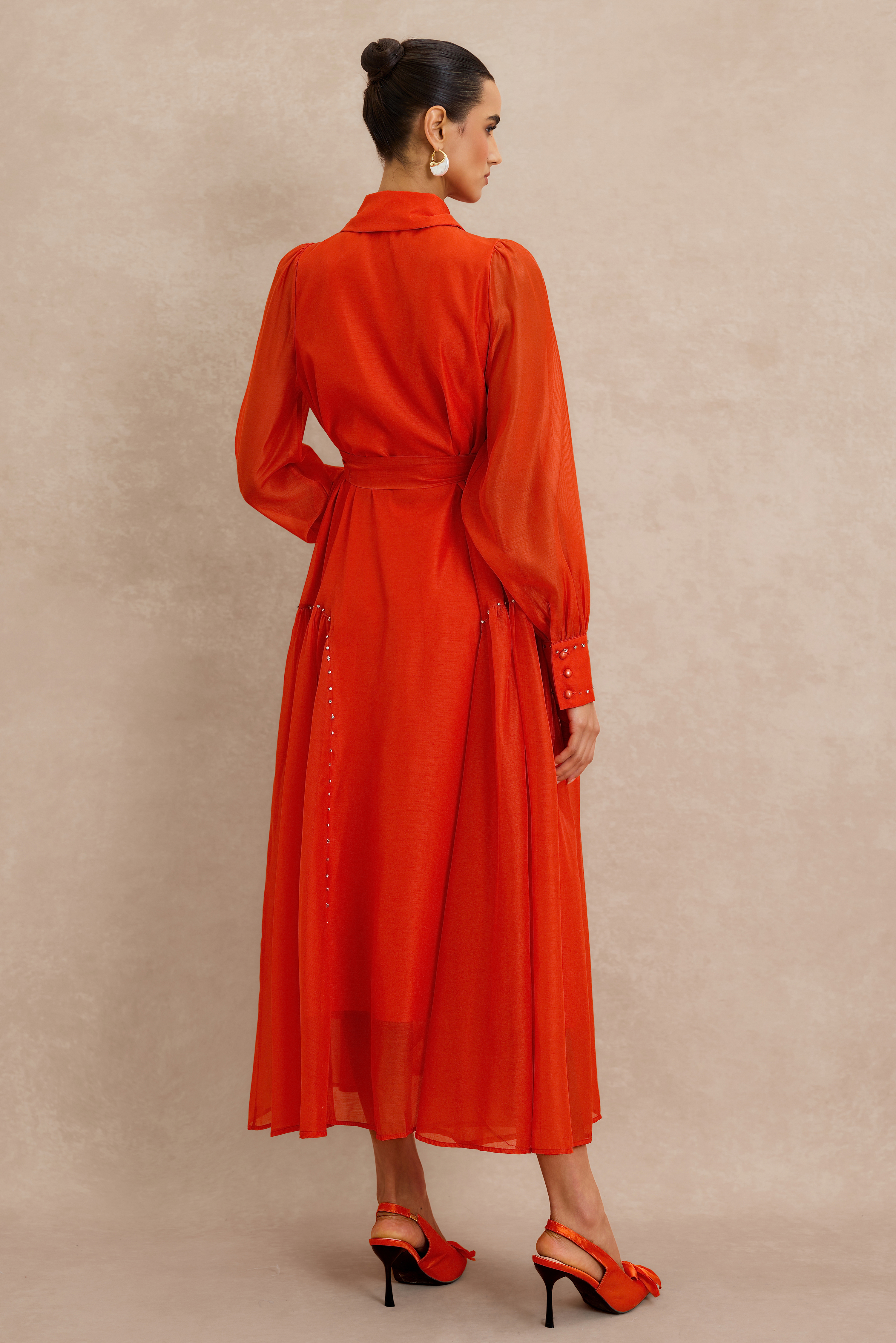 Rhinestone Embellished Long Sleeve Midi Dress