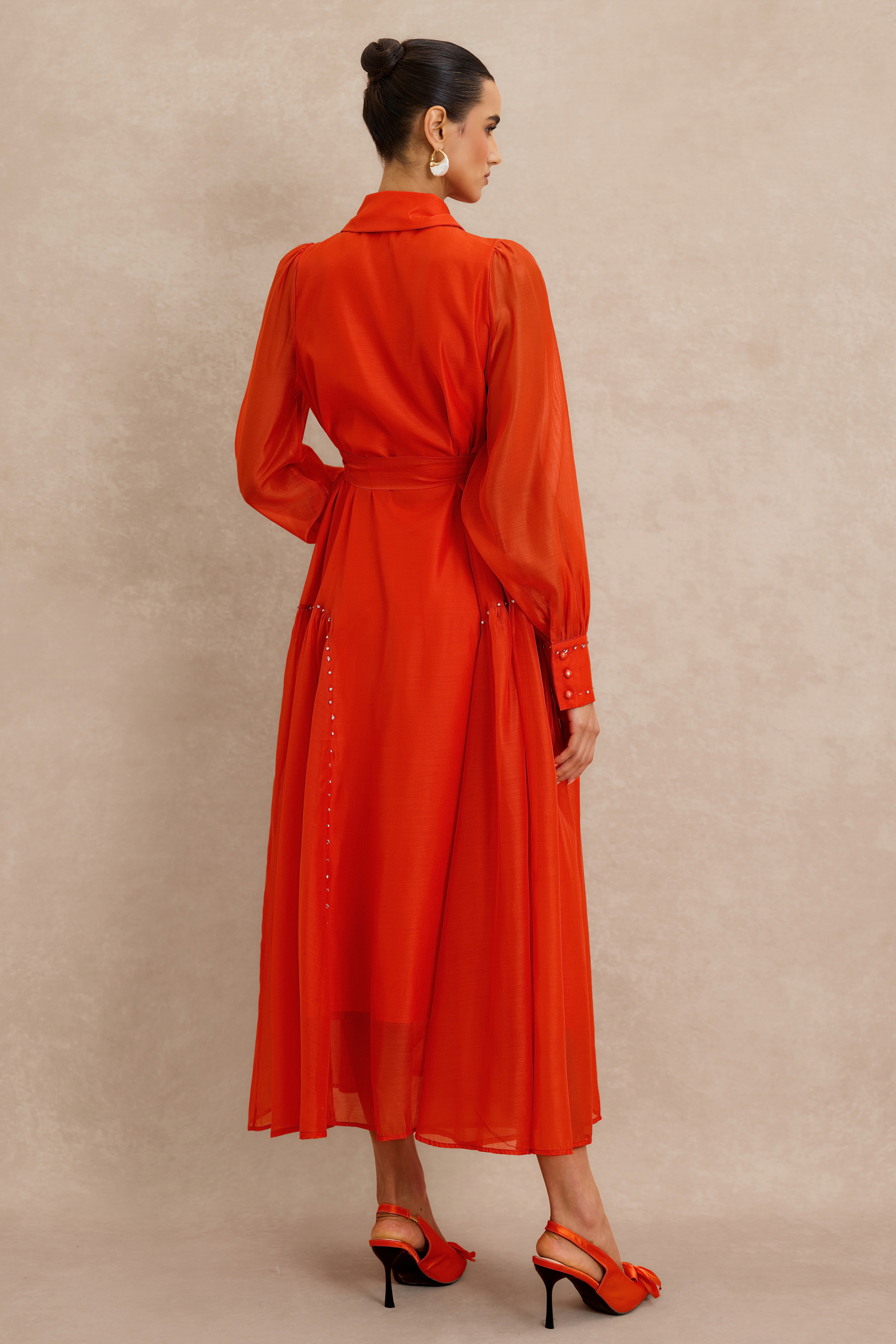 Rhinestone Embellished Long Sleeve Midi Dress
