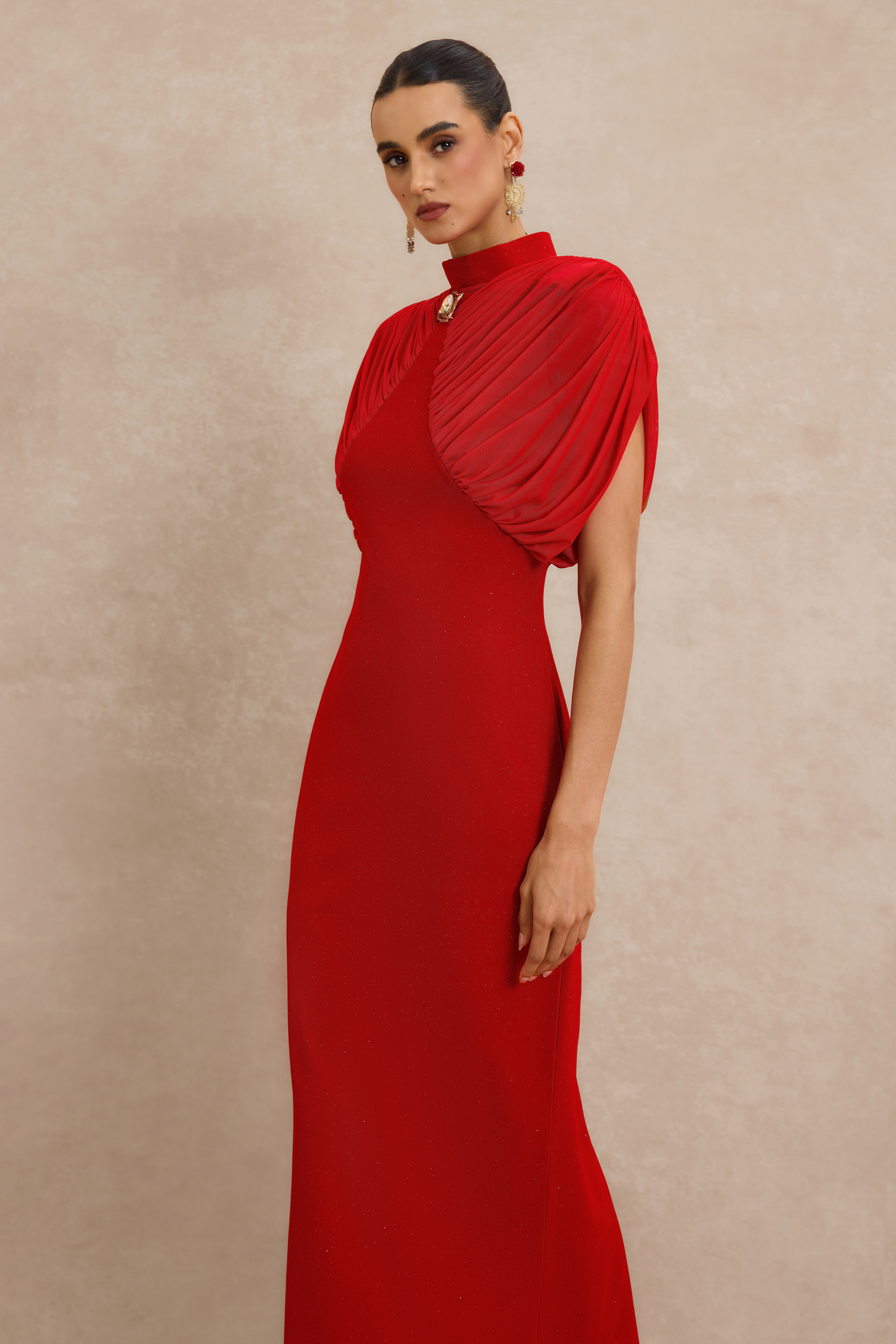 Gathering Metal Decorations Sleeveless Midi Dress