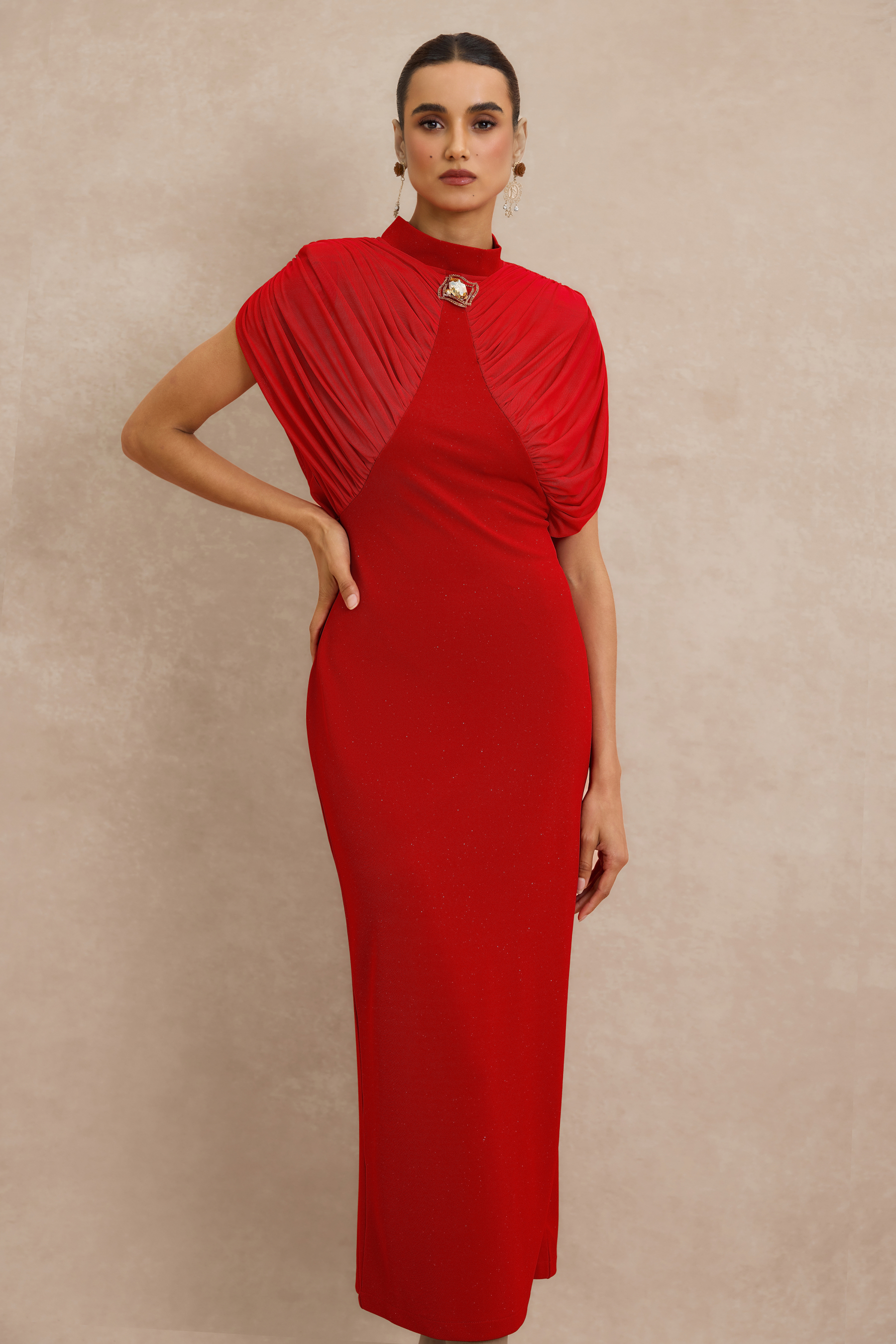 Gathering Metal Decorations Sleeveless Midi Dress