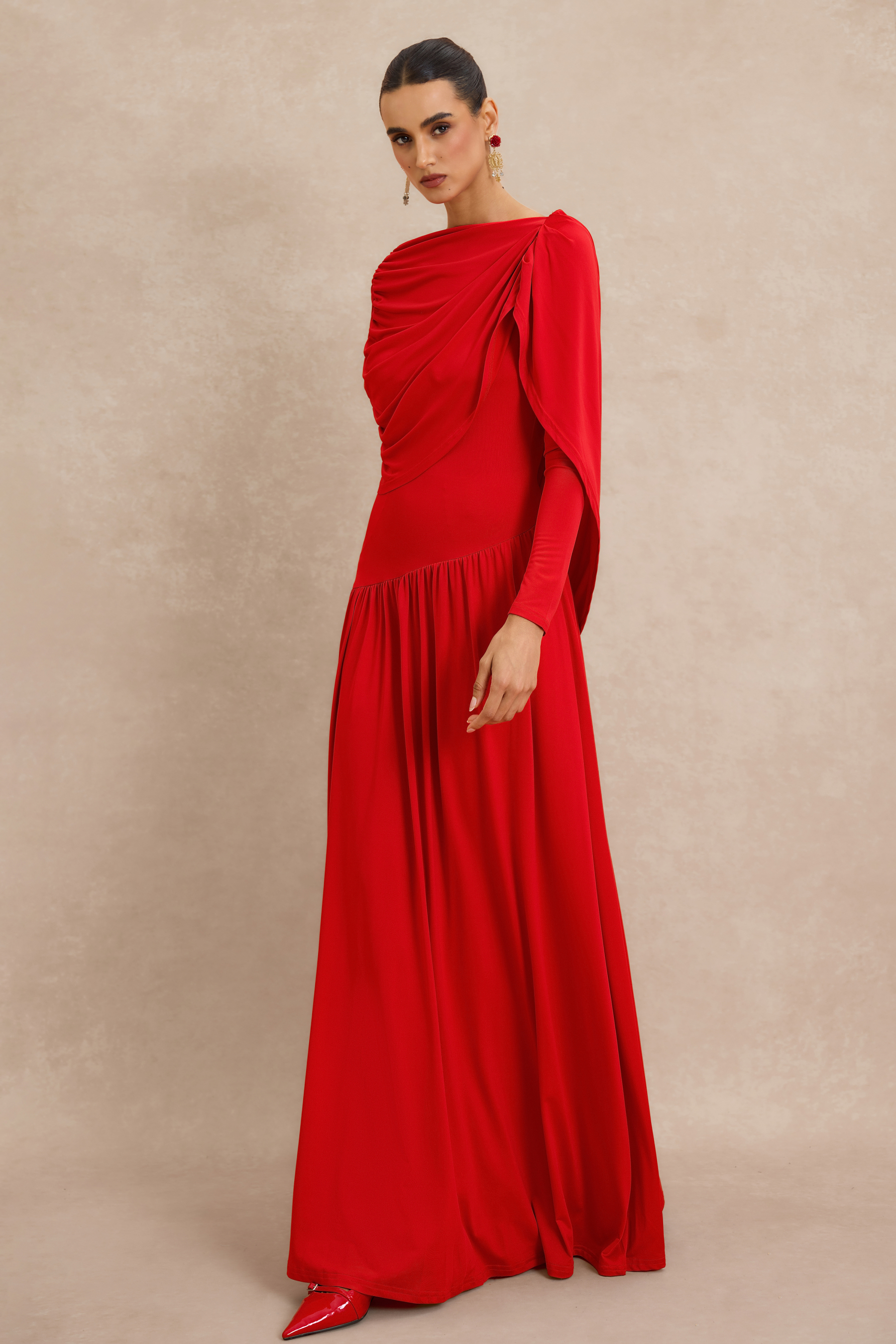 Gathering Cape Backless Maxi Dress