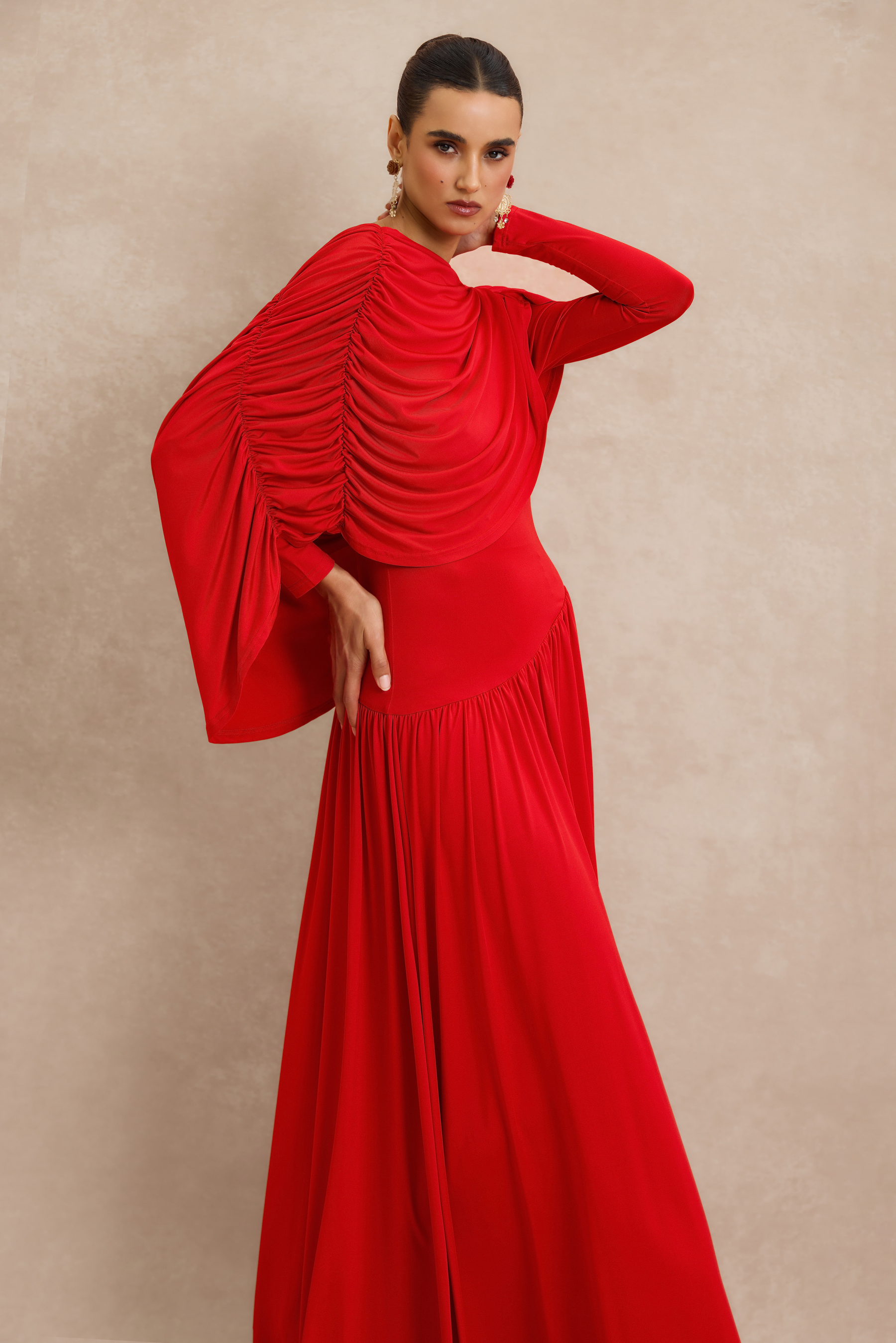 Gathering Cape Backless Maxi Dress