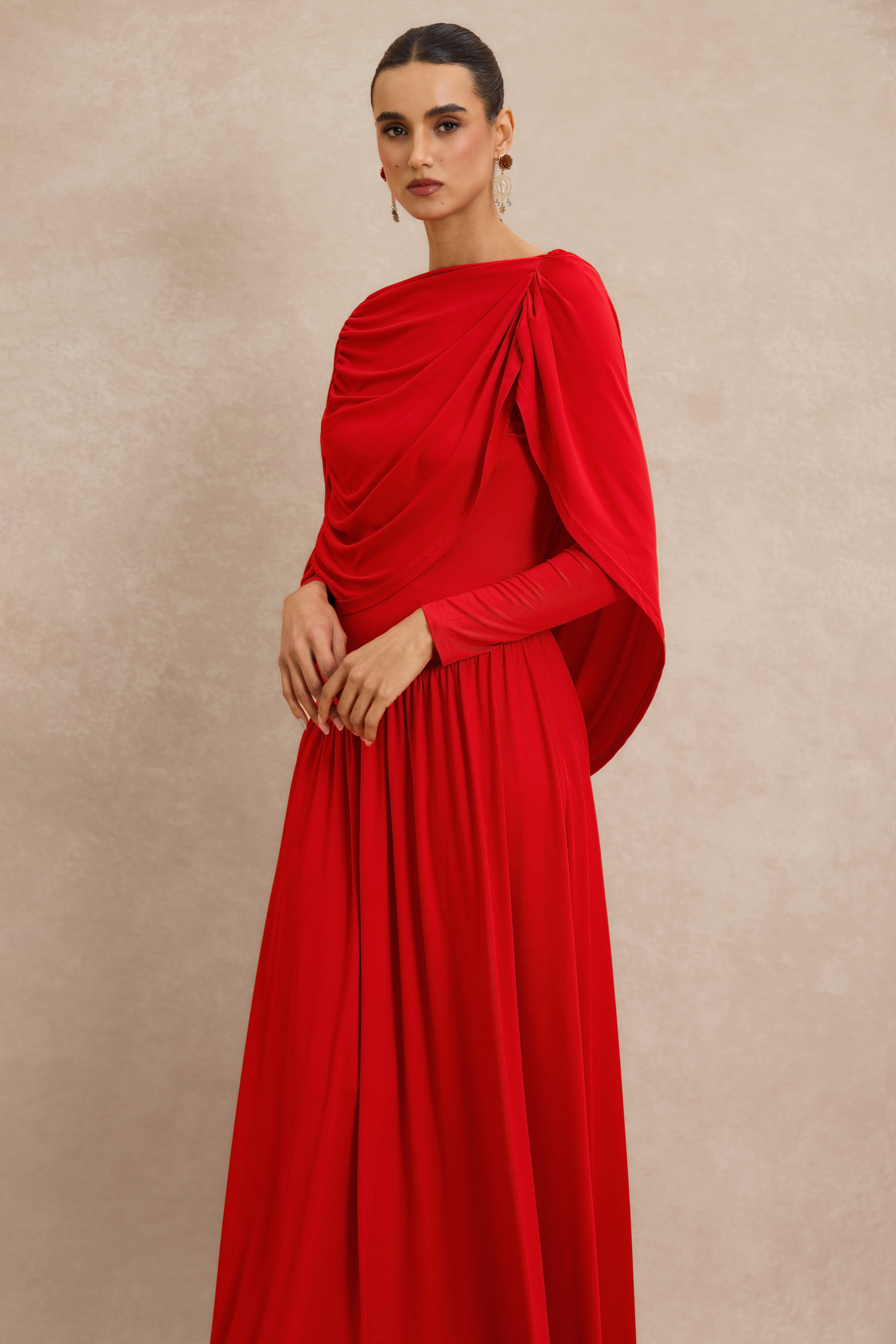 Gathering Cape Backless Maxi Dress