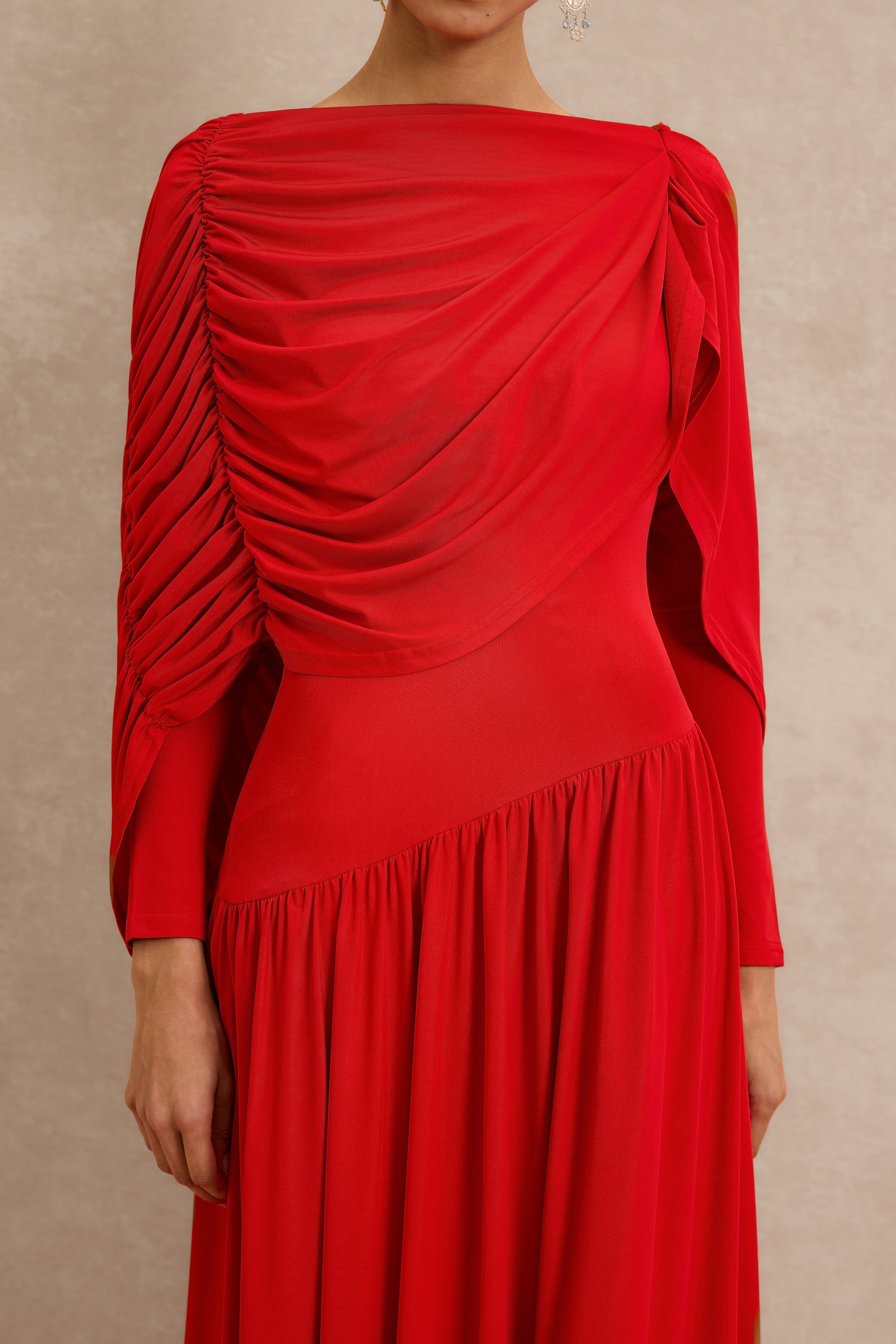 Gathering Cape Backless Maxi Dress