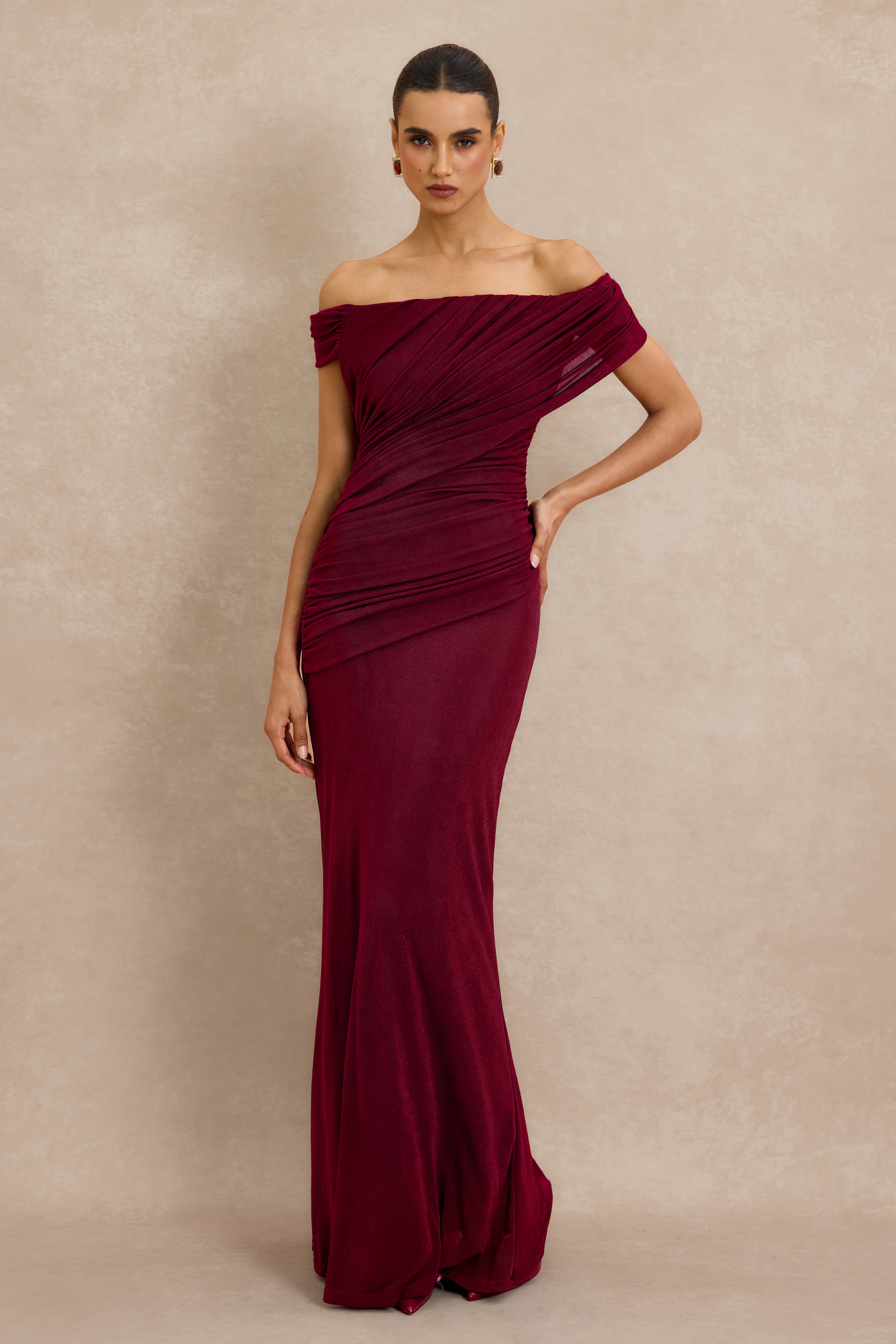 Off Shoulder Ruched Maxi Dress