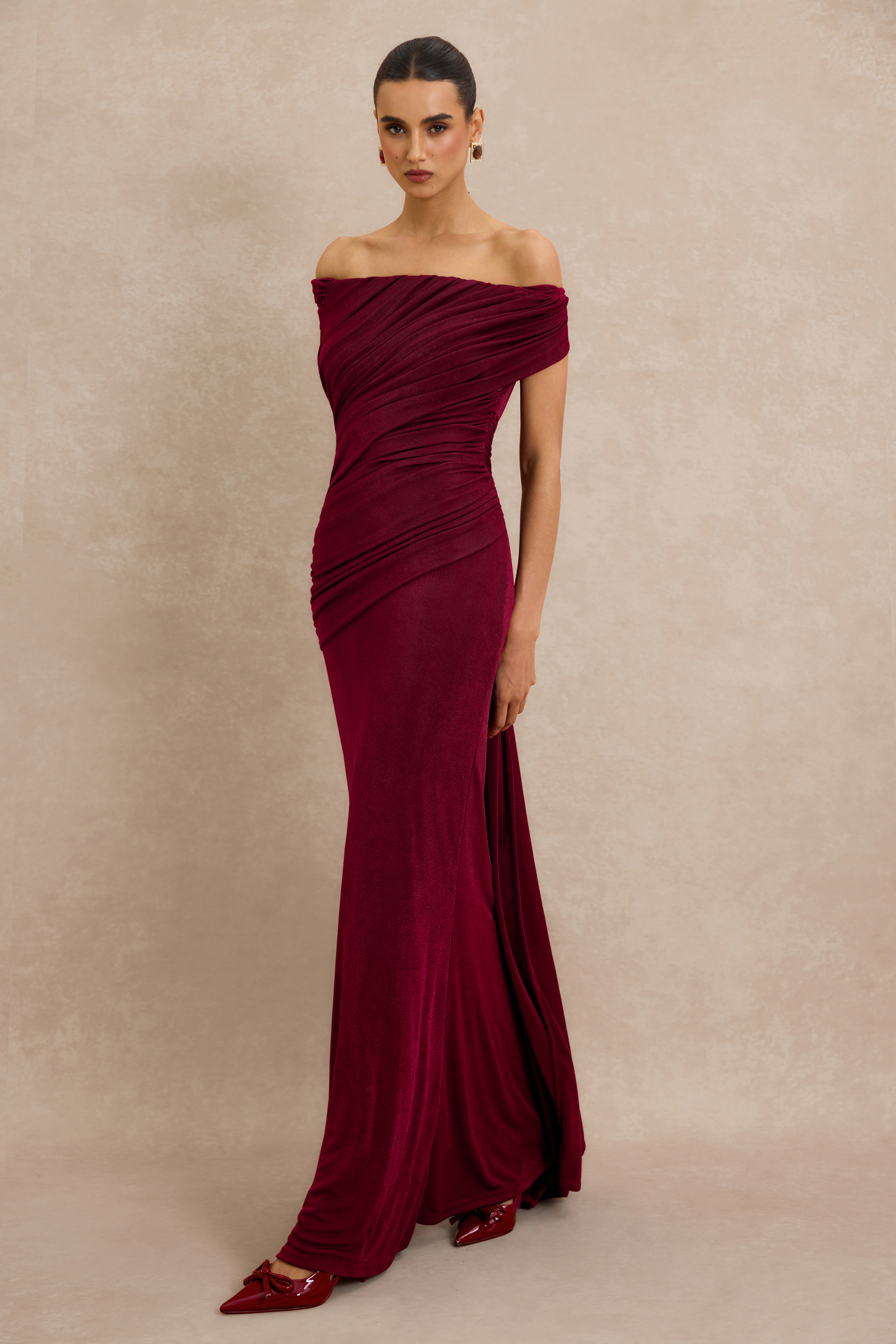 Off Shoulder Ruched Maxi Dress