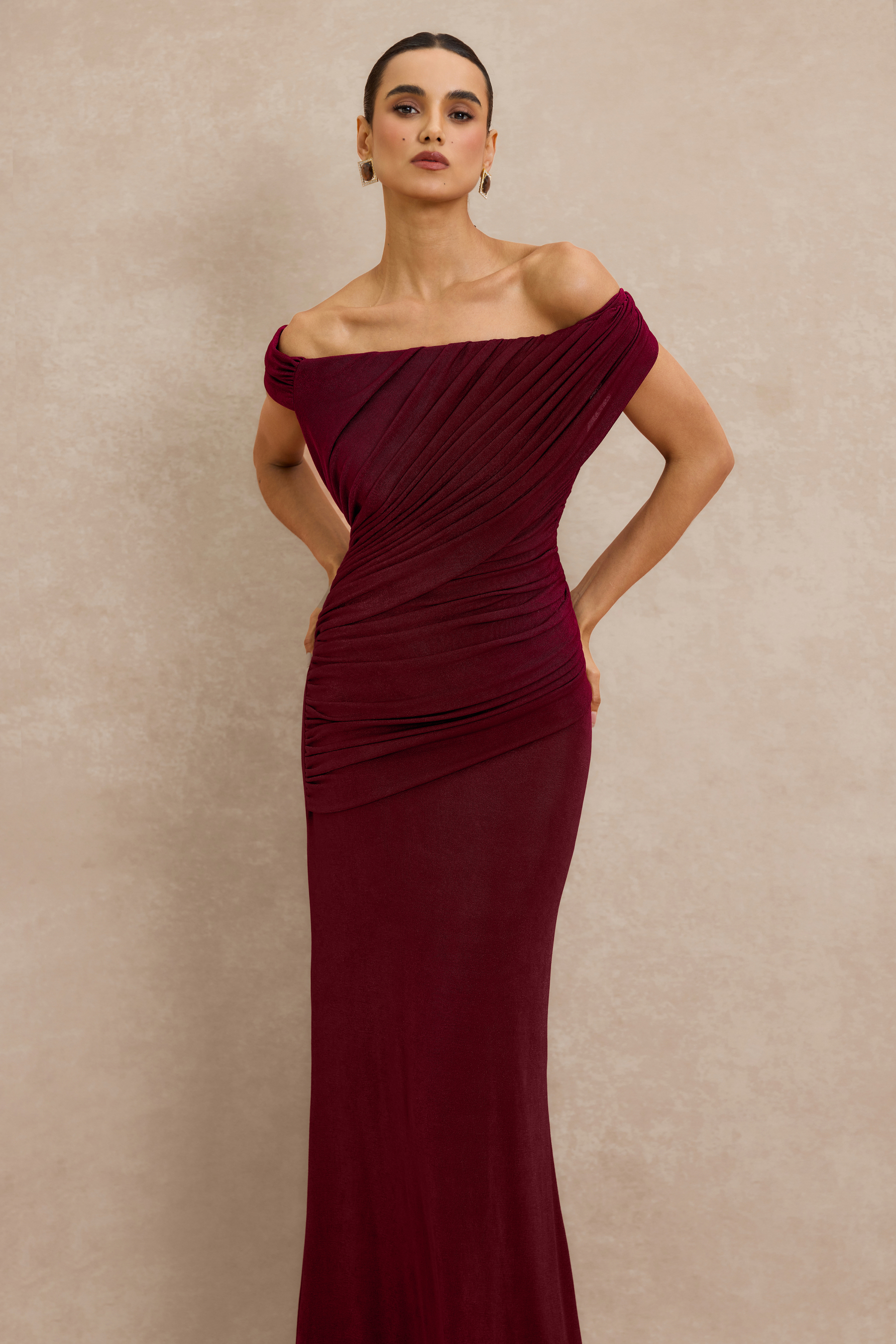 Off Shoulder Ruched Maxi Dress