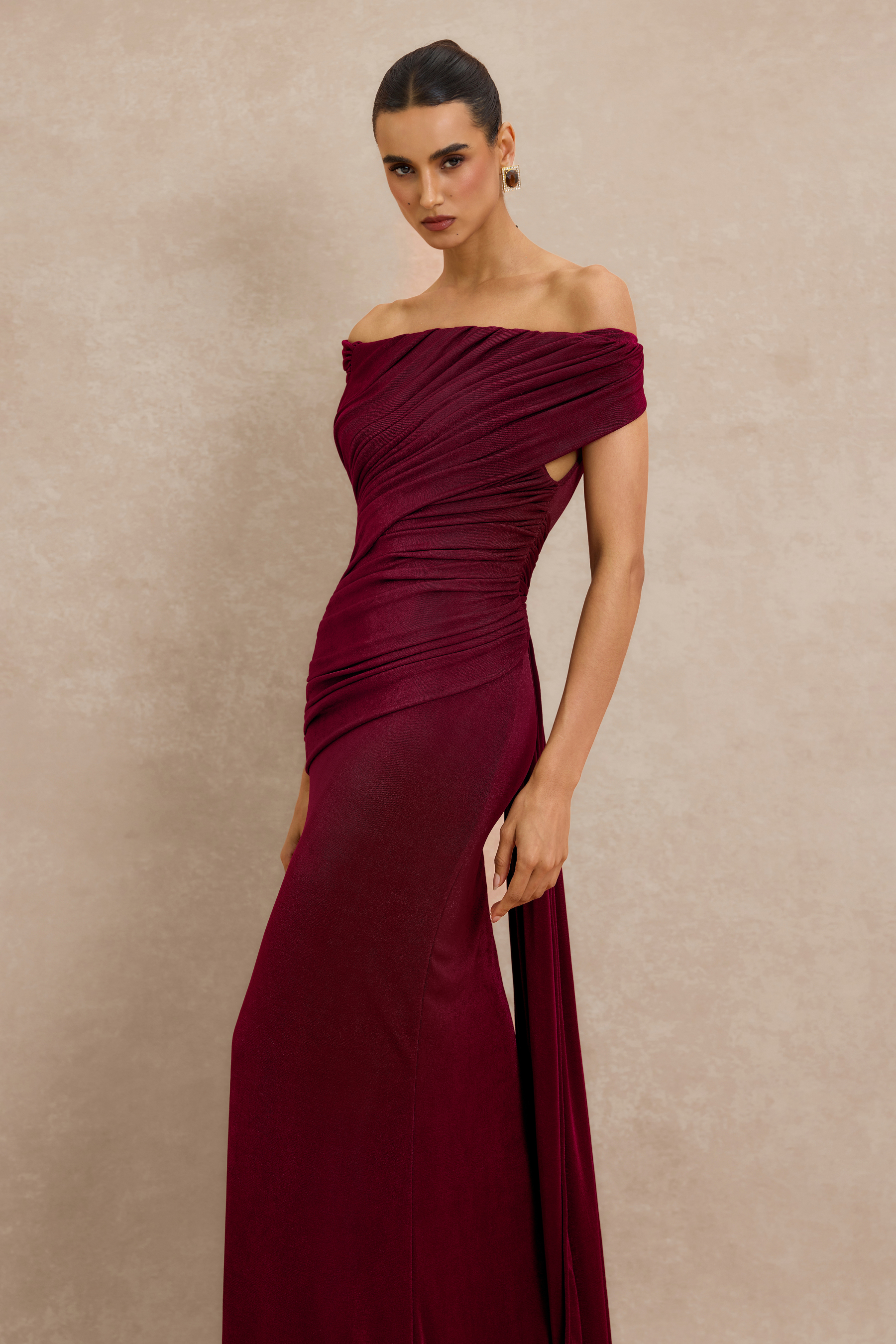 Off Shoulder Ruched Maxi Dress