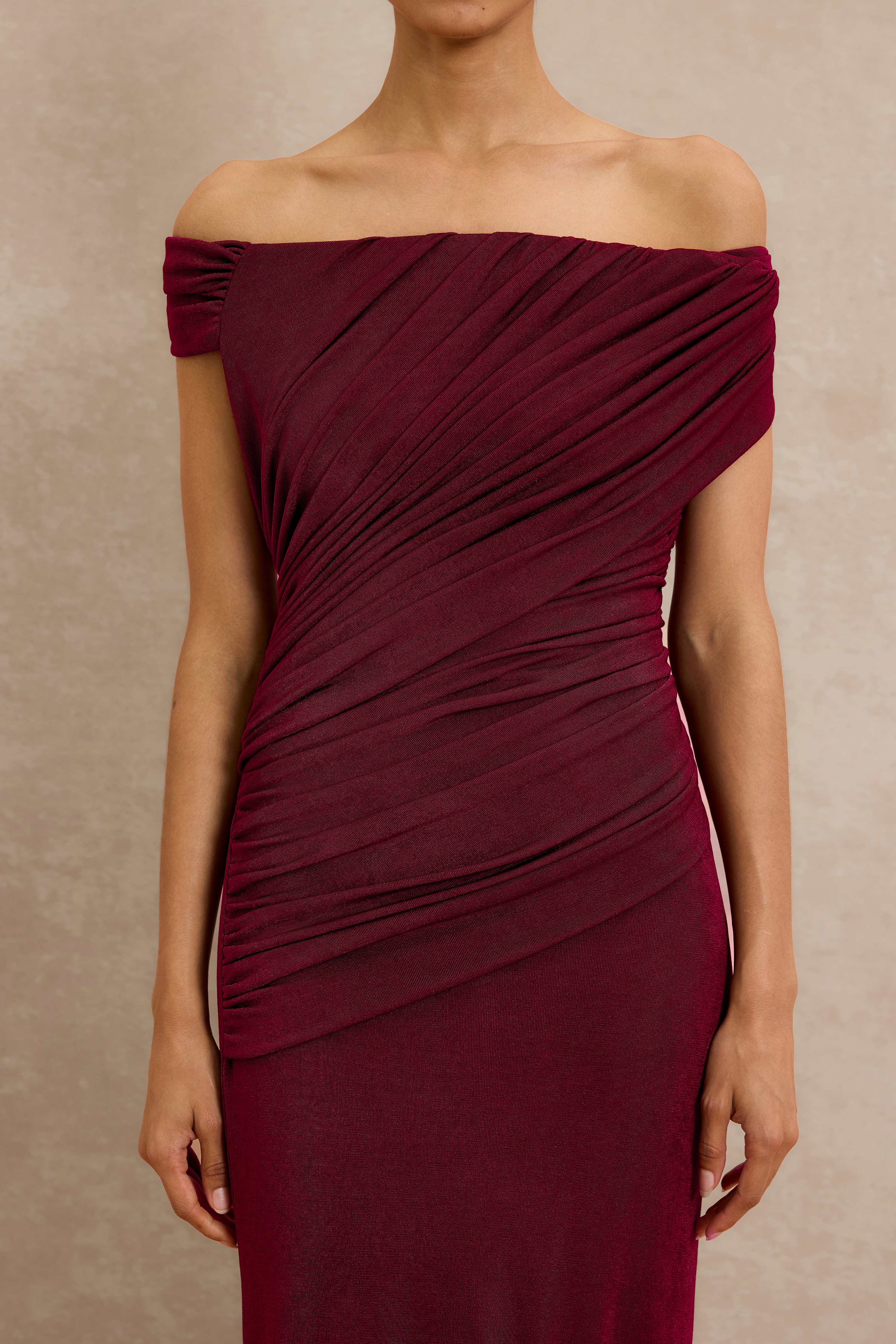 Off Shoulder Ruched Maxi Dress
